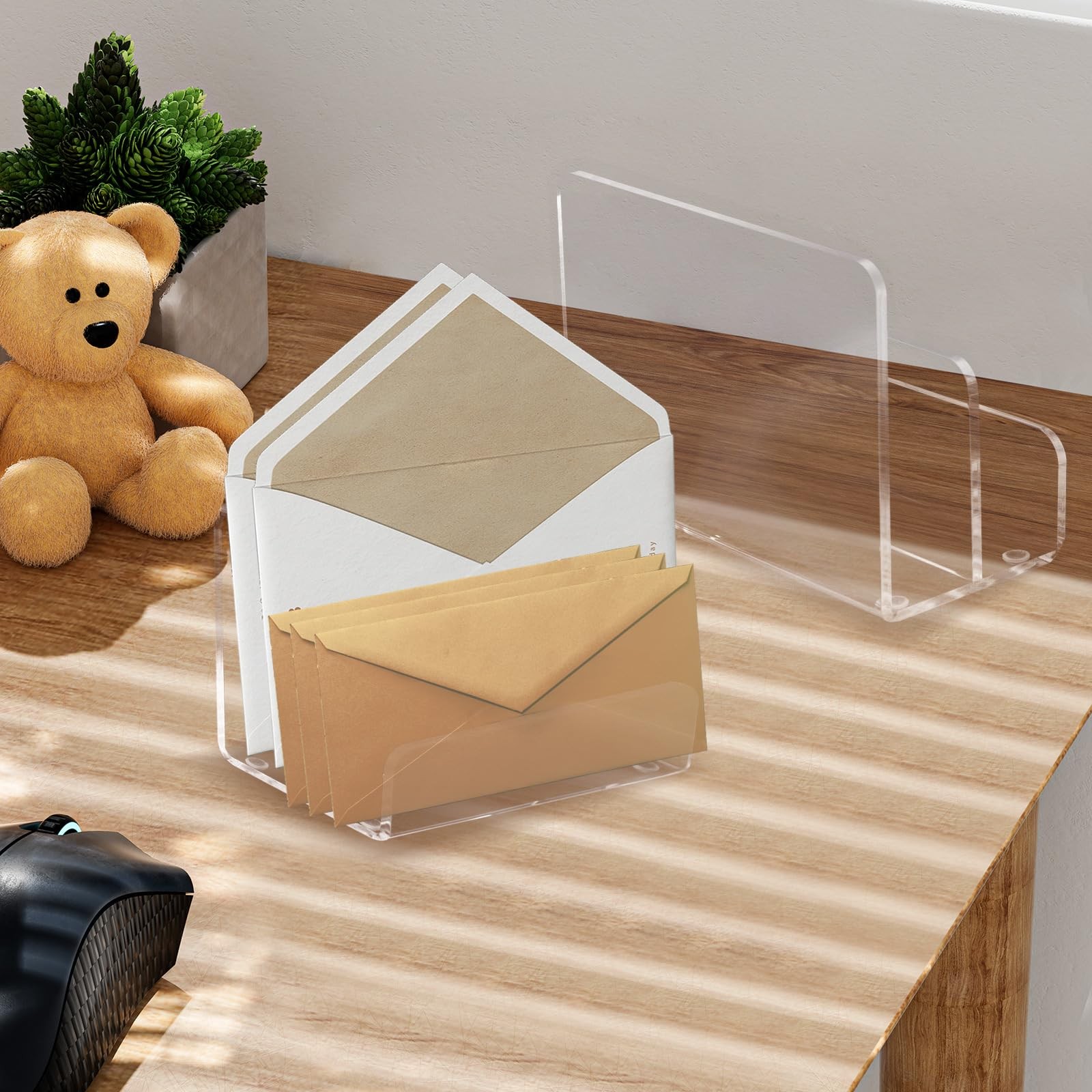 2 Compartments Acrylic Mail Holder, Vertical Letter Holder for Desk, Office H…