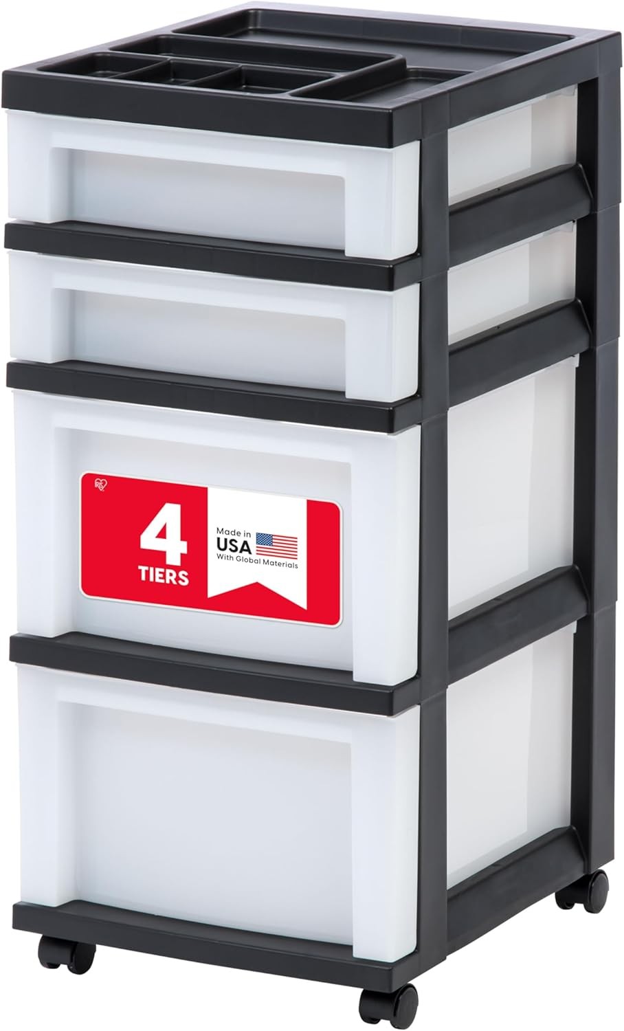 USA Plastic Drawer Storage Organizer Rolling Cart, with Wheels Casters