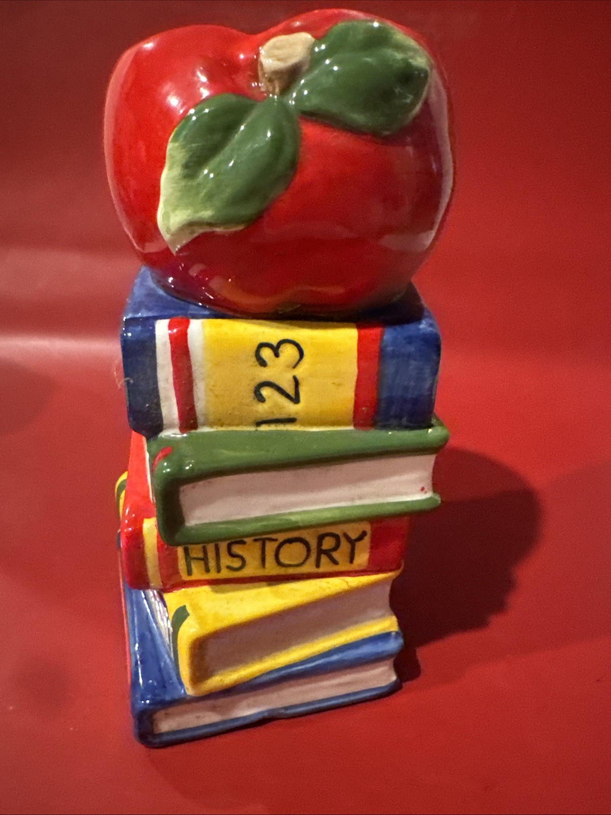 School Books with Apple Top Pen Holder Tall 6” Wide Top : 2 1/2”