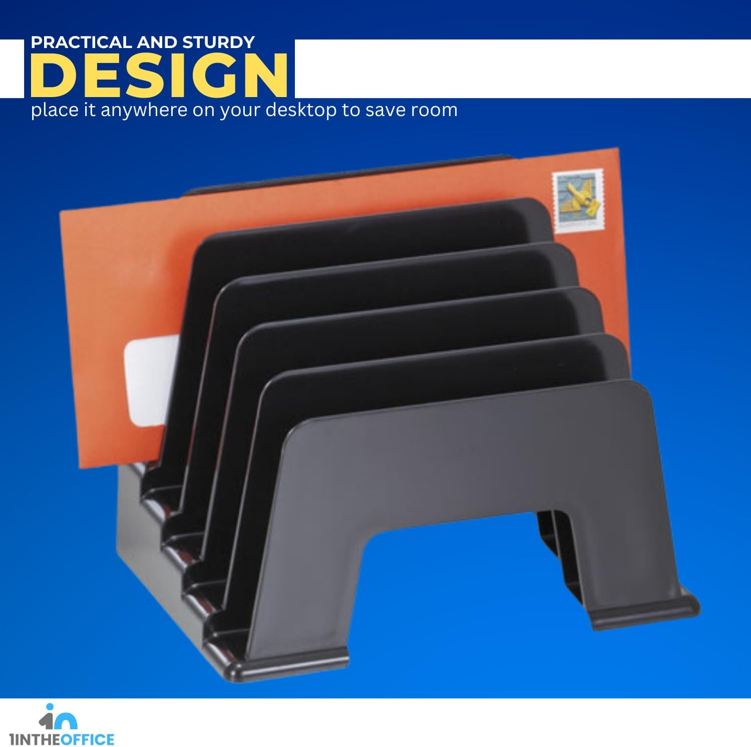 Incline Desktop File Sorter, 6 Compartments Step Sorter, Black
