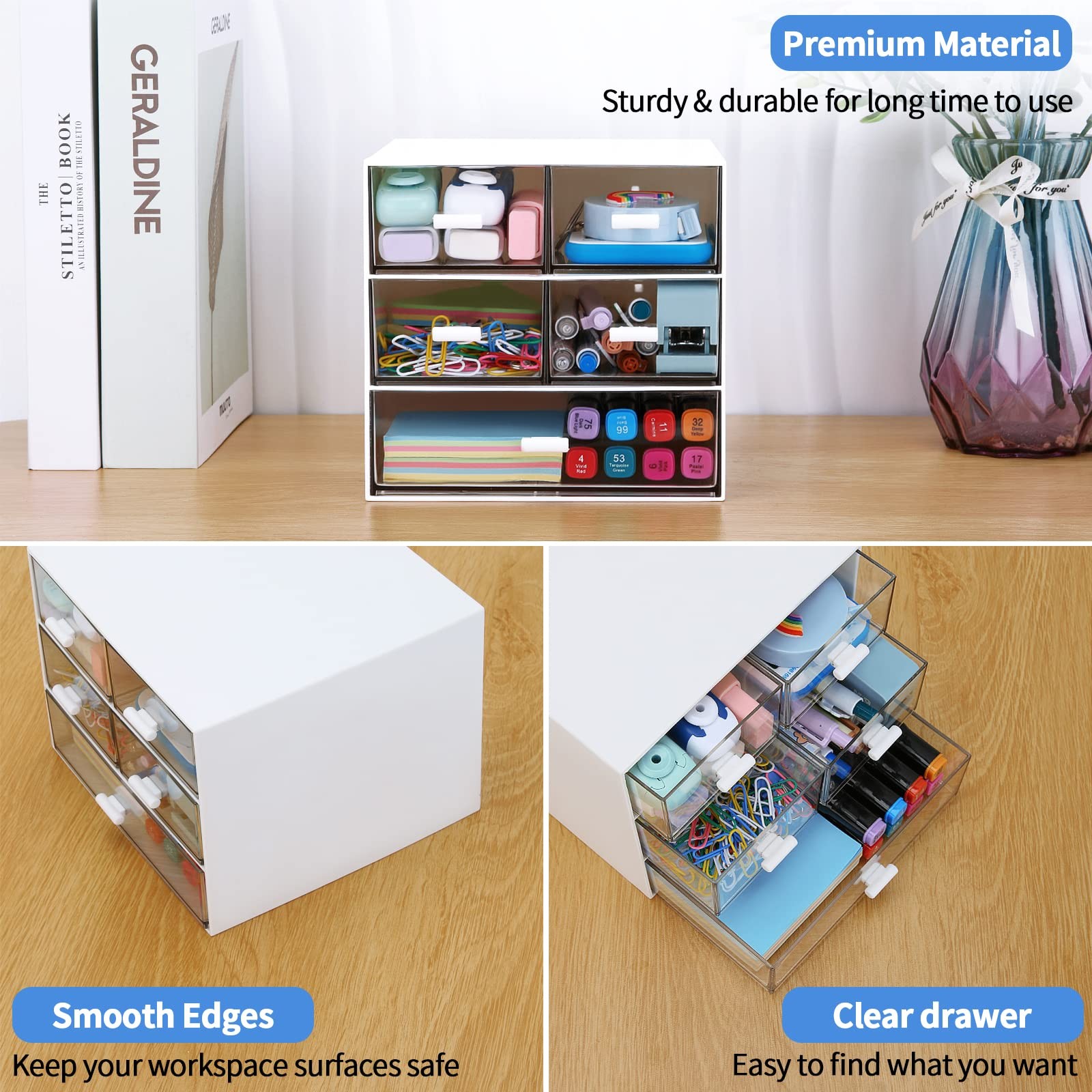 Desk Organizer with 5 Drawers, Rectangular Office Stationery Supplies Desktop…