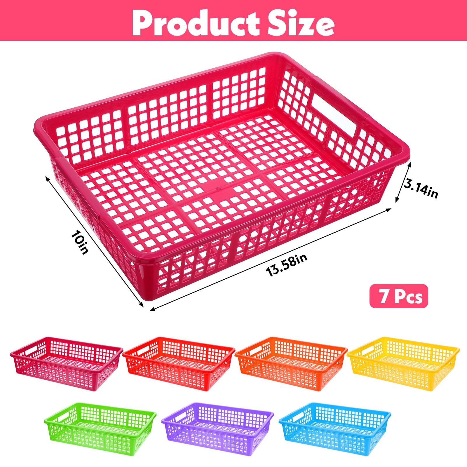 7 PCS Multicolor Plastic Turn In Paper Trays Handles 13.58x10x3.14 Inch Bins