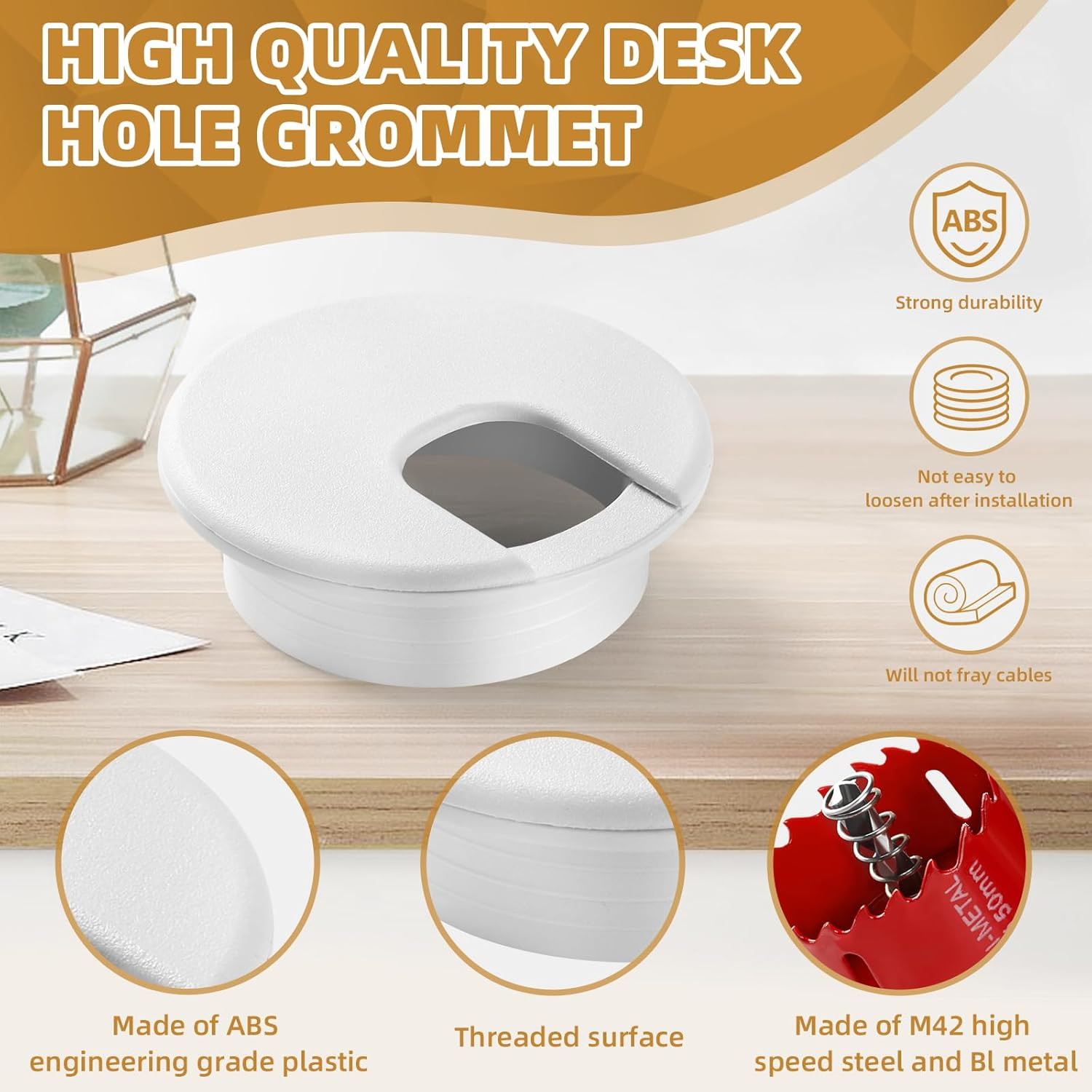 Desk Grommet 1.5 Inch (38 Mm) 10 Pieces, Desk Hole Cover for Cables White, Desk