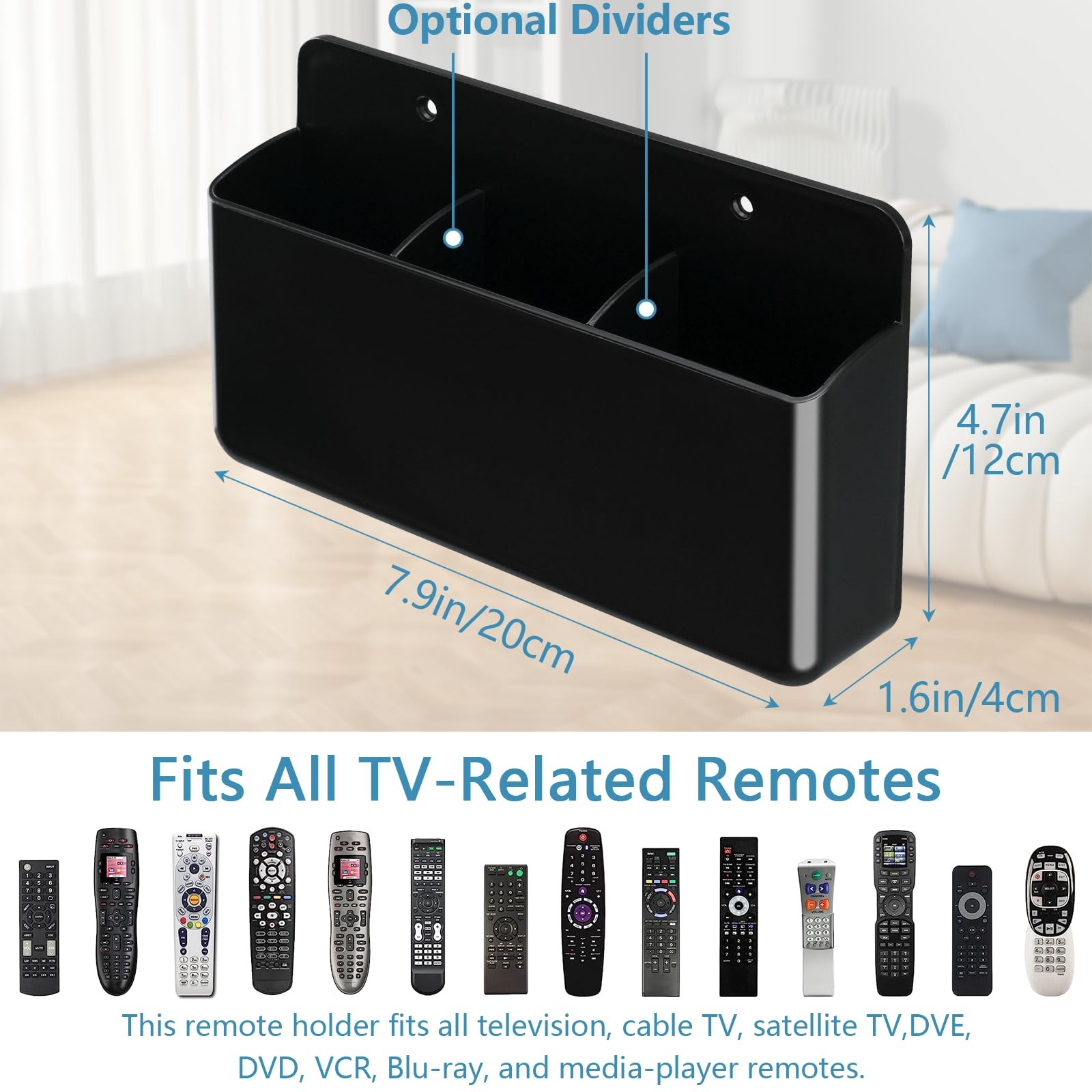 3Slot Adjustable Remote Control Holder Wall Mount Self Adhesive Phone ChargingXL