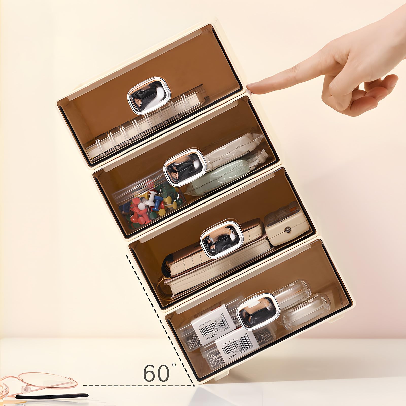 OSteed Spacious Desktop Storage Box, 1 Large 1 Drawer, Cream