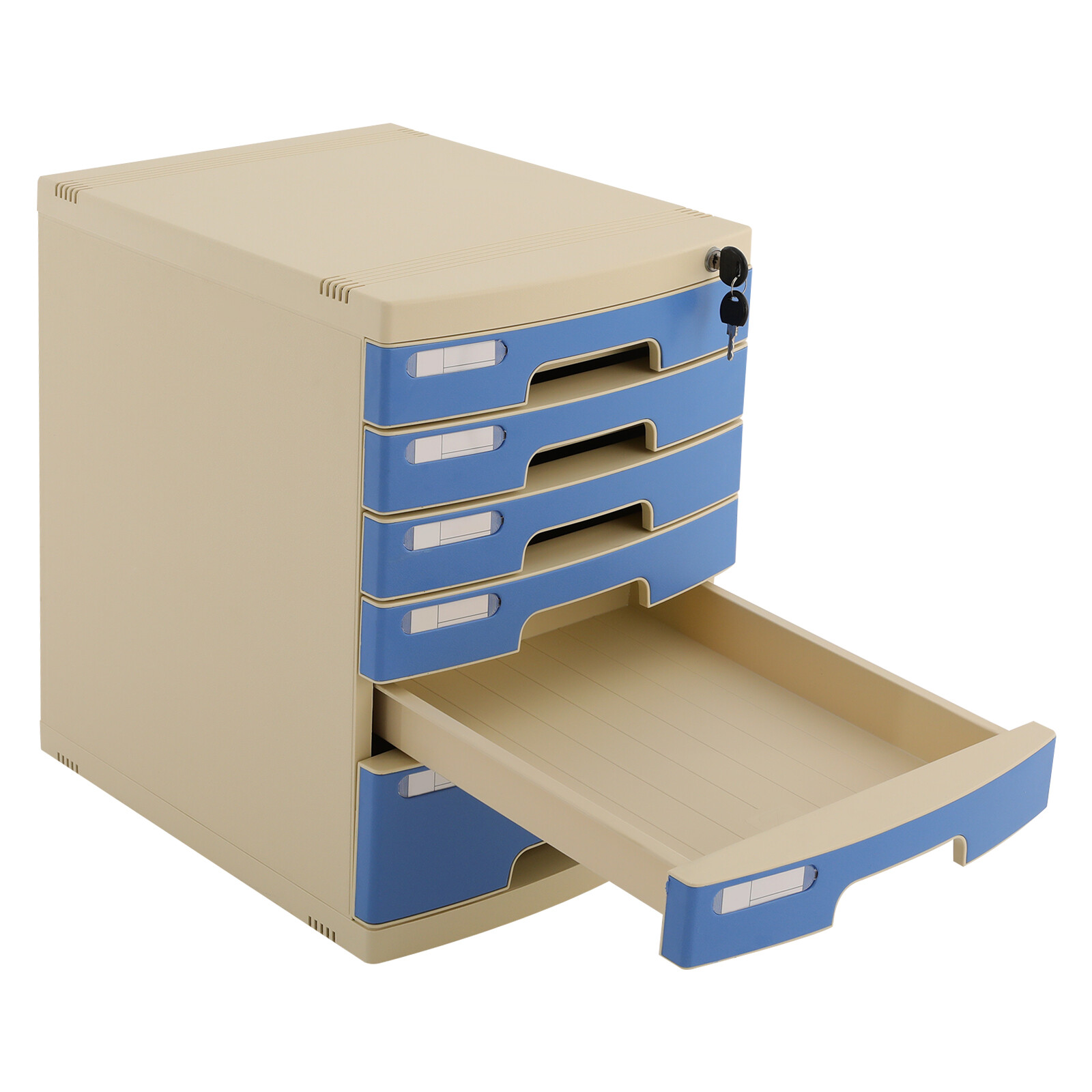 Modern Blue 6-Tier Plastic Desk Organizer with Lockable Drawers