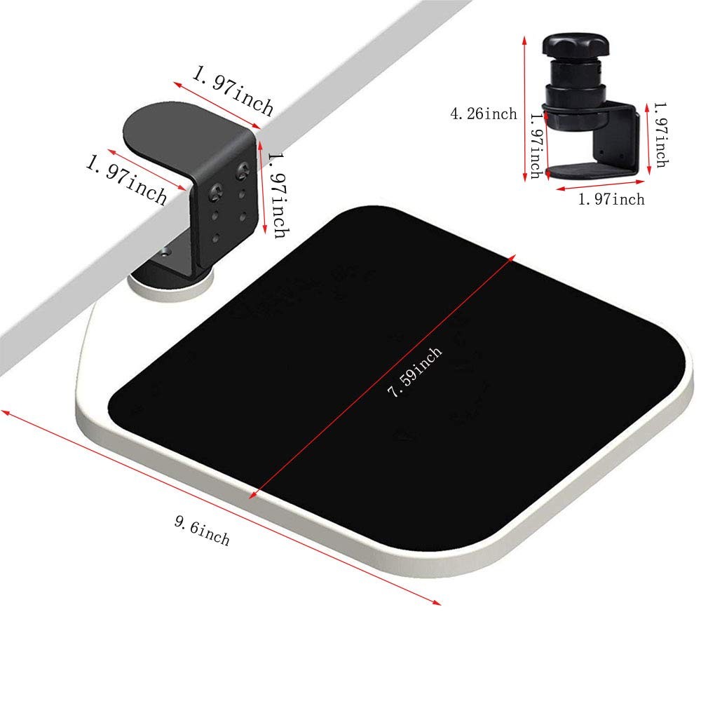 FUZADEL Mouse Platform Clamp On Under Desk 7.6L x 3W inches, White+Black