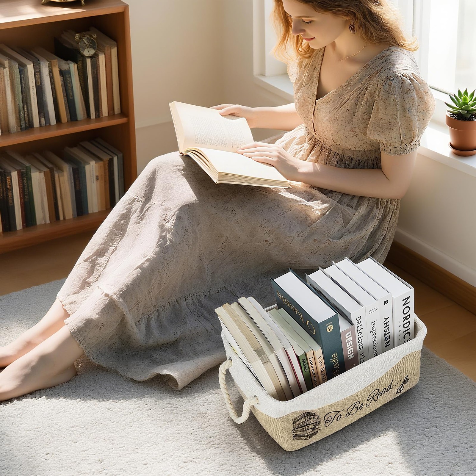 TBR Book Basket To Be Read List Collapsible Organizer Bin Holds 10/12 Books