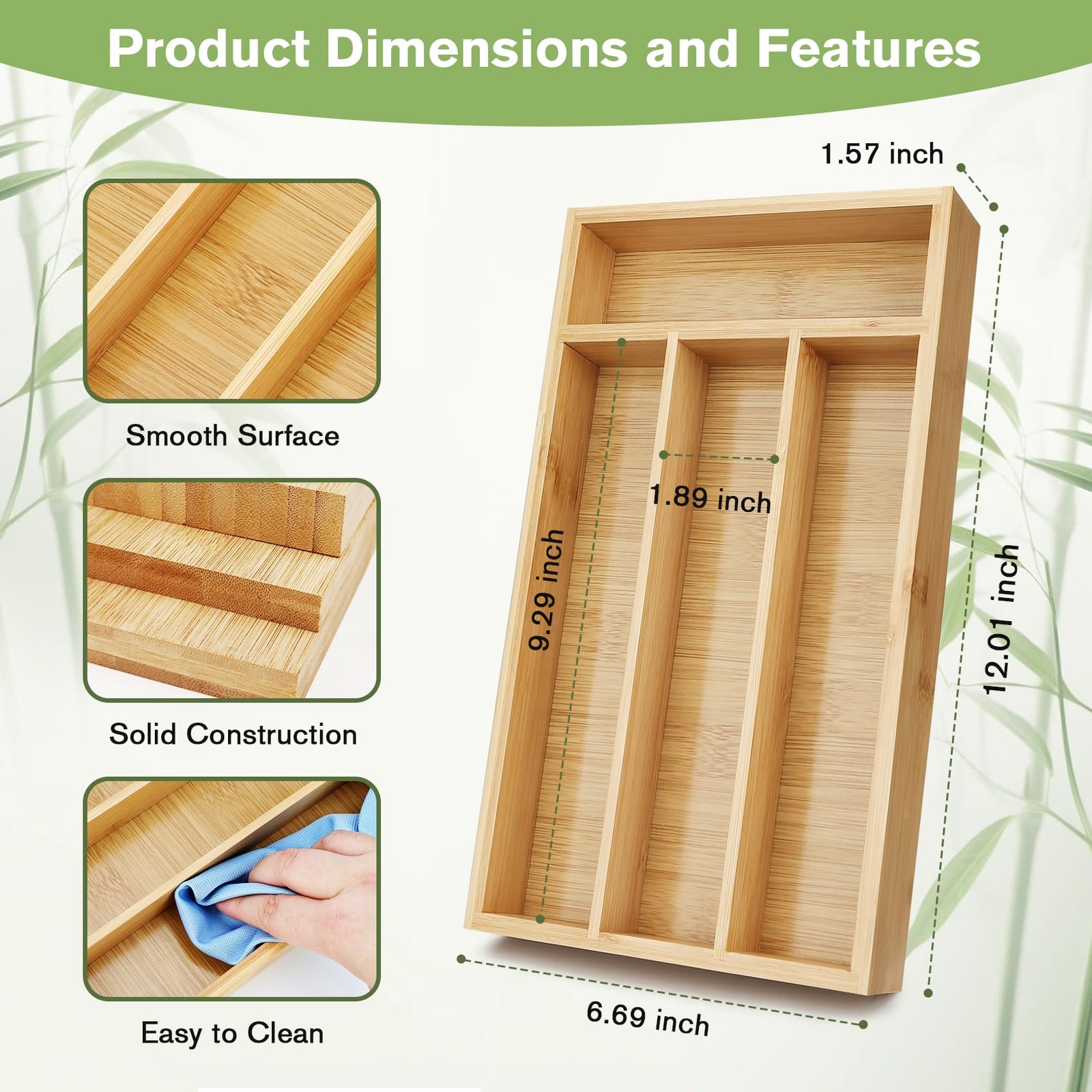shenee Small Silverware Organizer, Bamboo Drawer Organize, Silver
