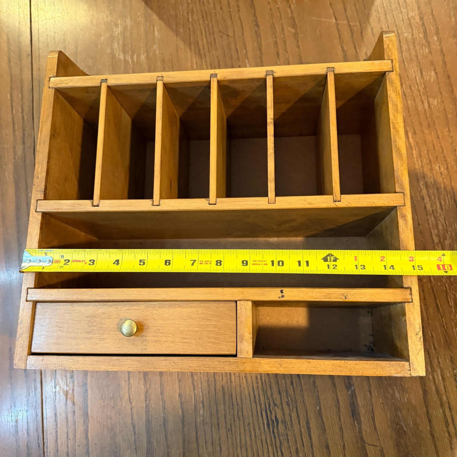 Vintage Wood Desk Organizer Mail Sorter Letter Holder Drawer Office Storage 15″