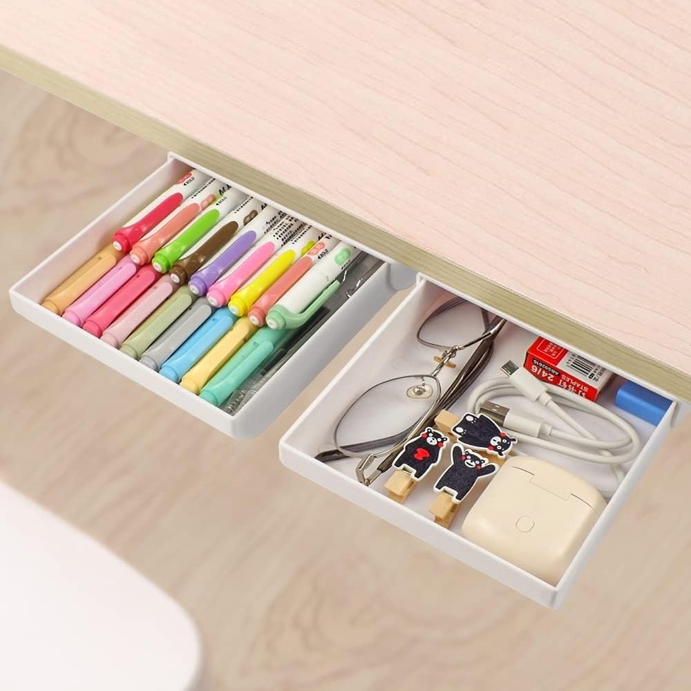 Elegant 2 Pack Adhesive Under Desk Drawer – Space-Saving Storage Solution