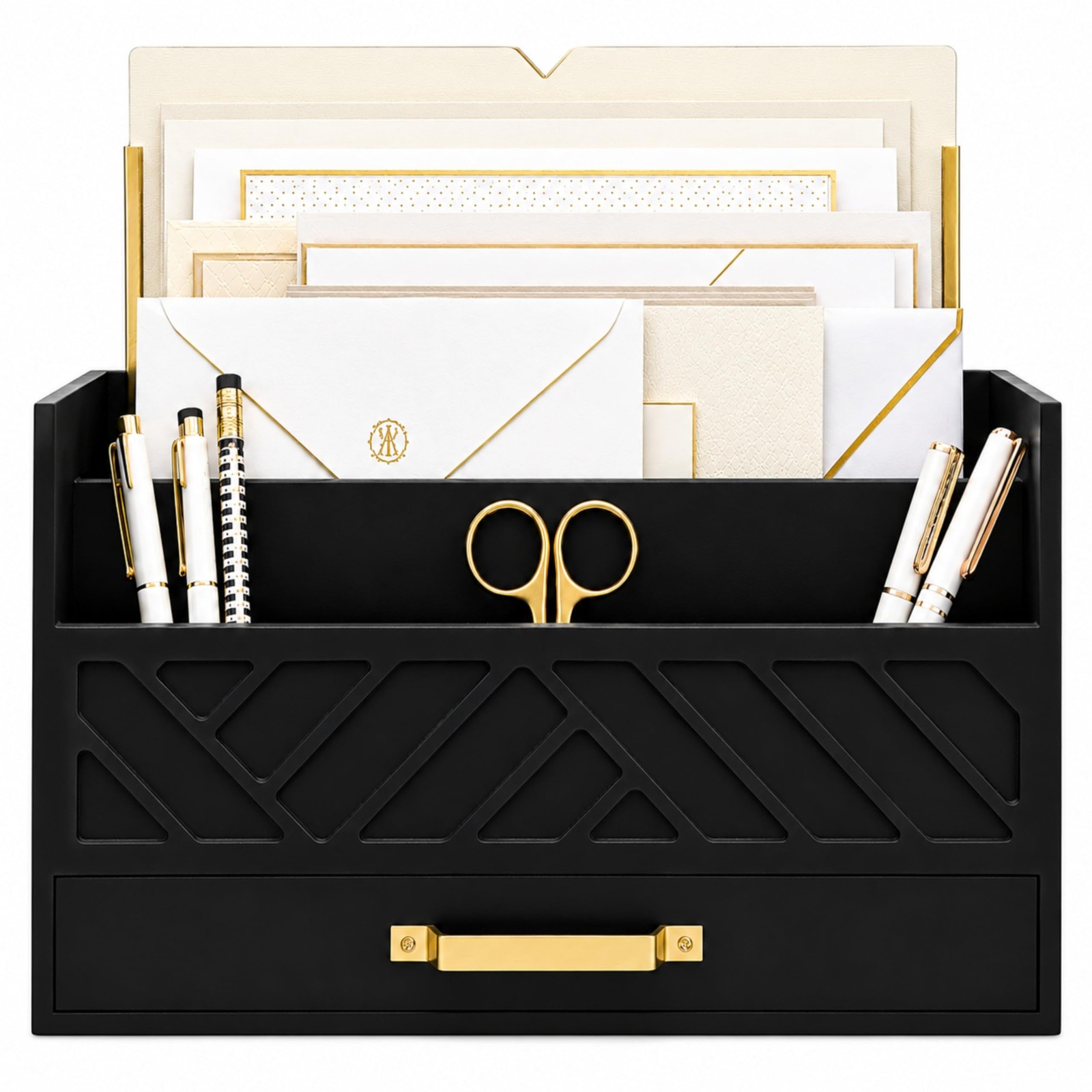 BLU MONACO | Wooden Mail Organizer with Drawer and Gold Handle | Mail Sorter …