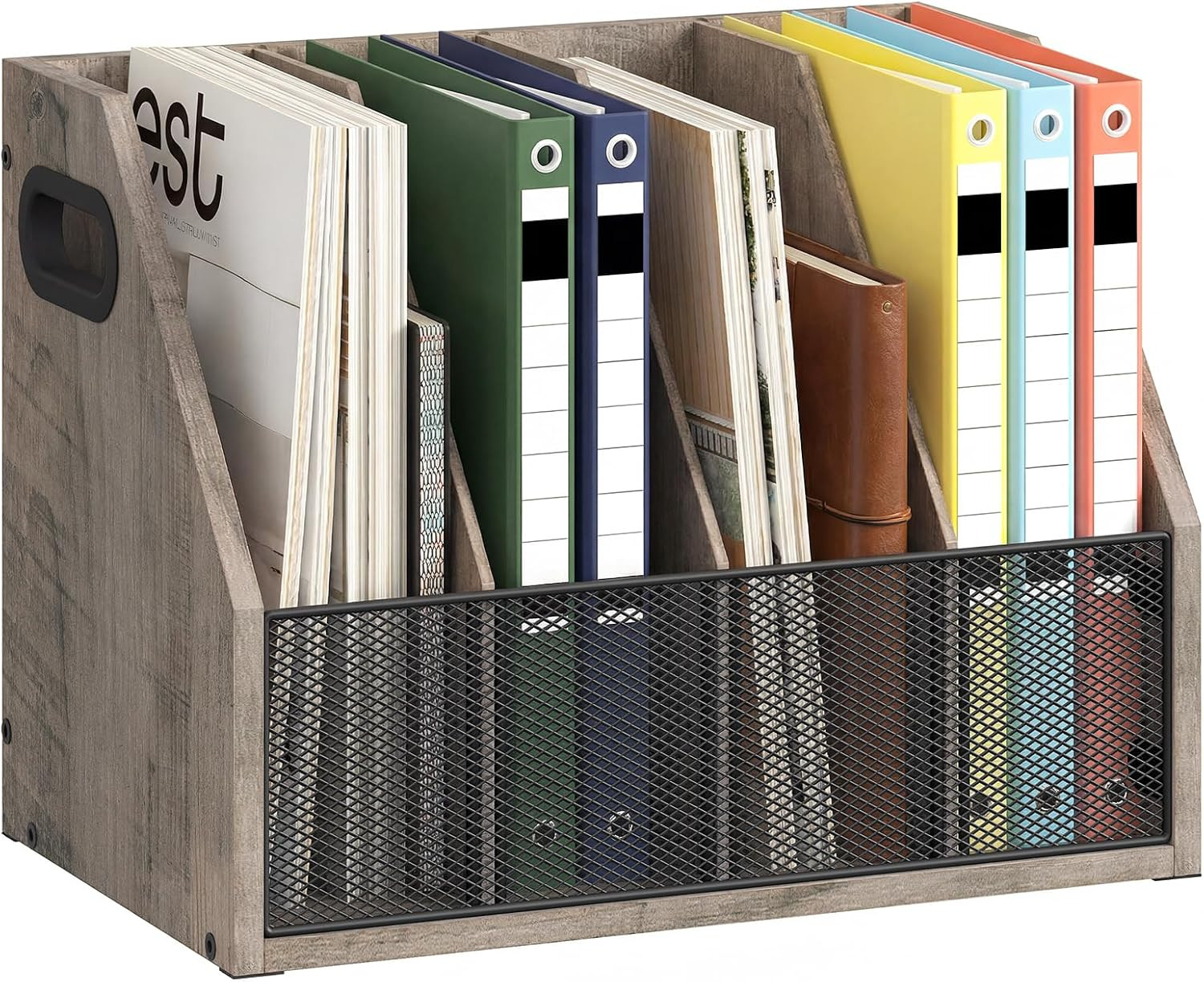 CHOEZON Wooden Desktop File Organizer with Removable Dividers, Mesh Front Panel