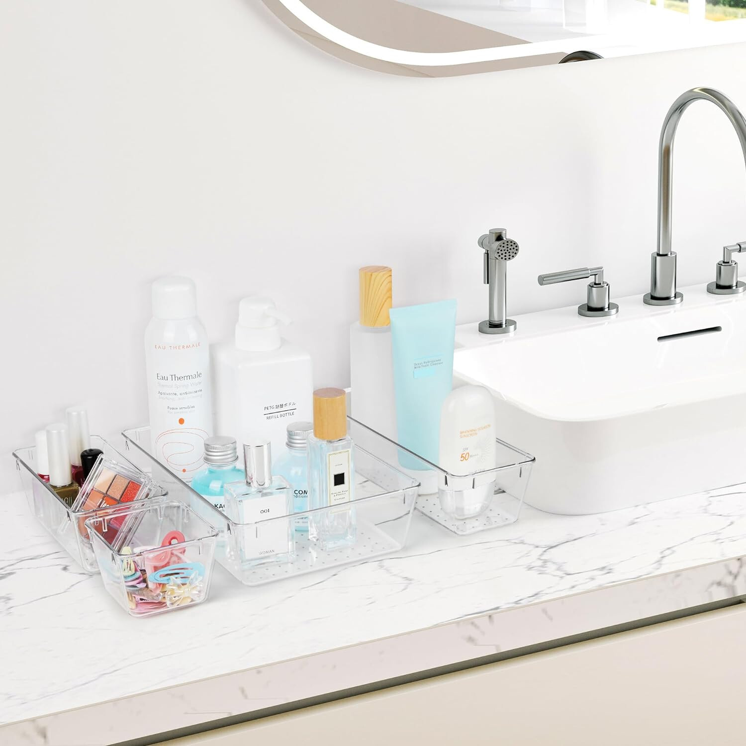 25 PCS Clear 4-Size Versatile Drawer Plastic Organizer Non-slip Storage Trays