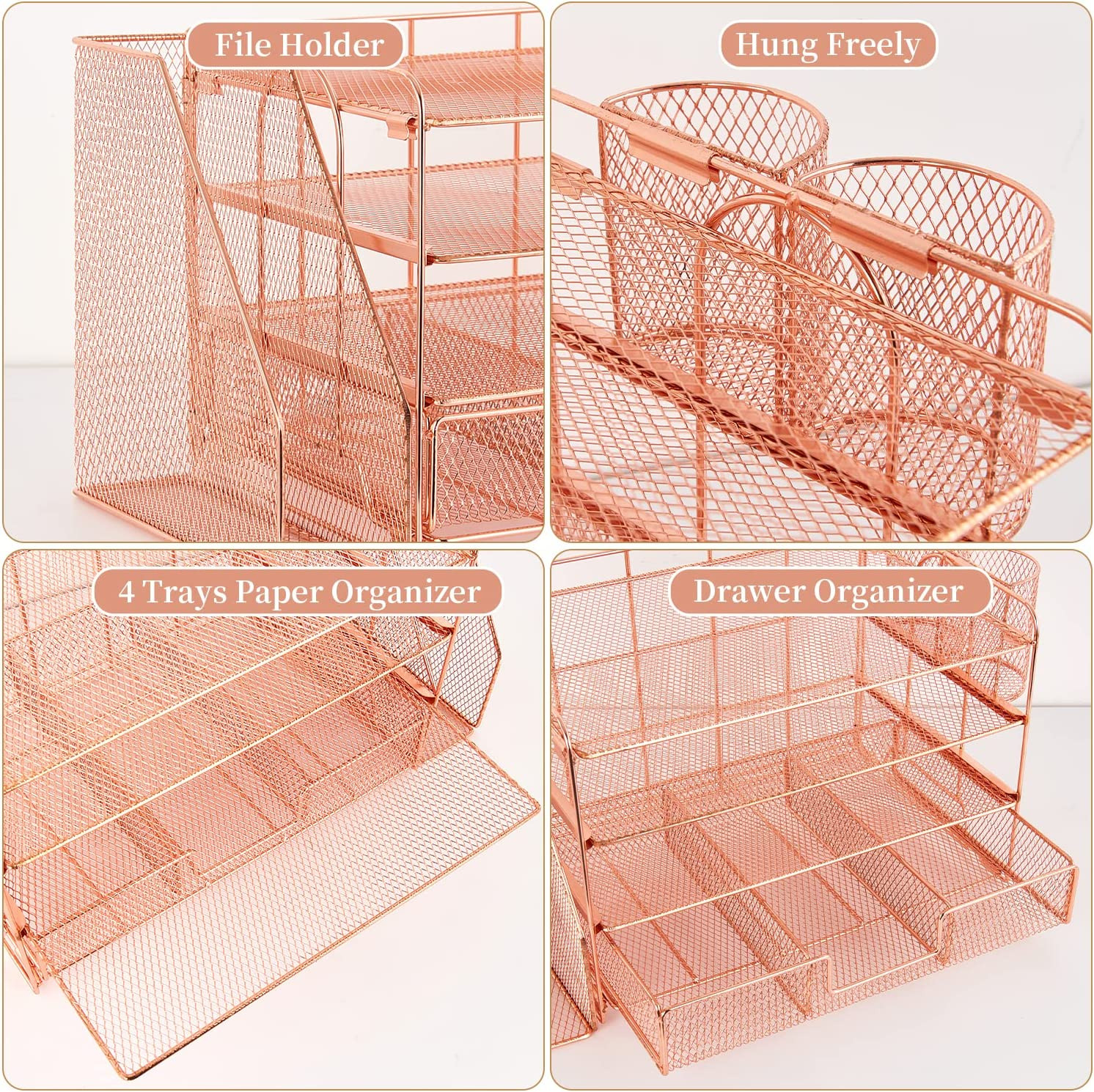 Paper Letter Tray with File Holder 4Tier Desk Organizers with Drawer 2Pen Holder