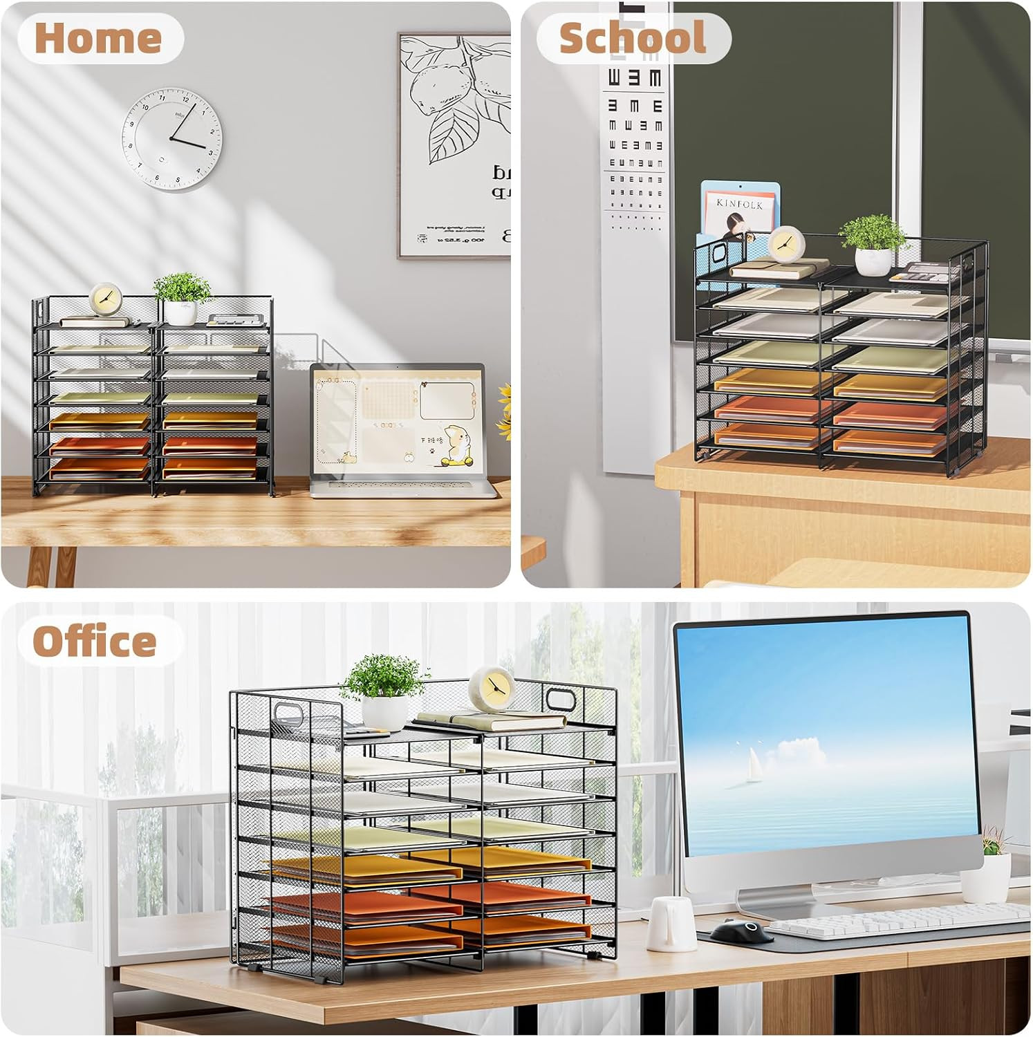 12 Slots Desktop Literature Organizer, 7-Tier Mesh Paper Organizer for Desk, Adj