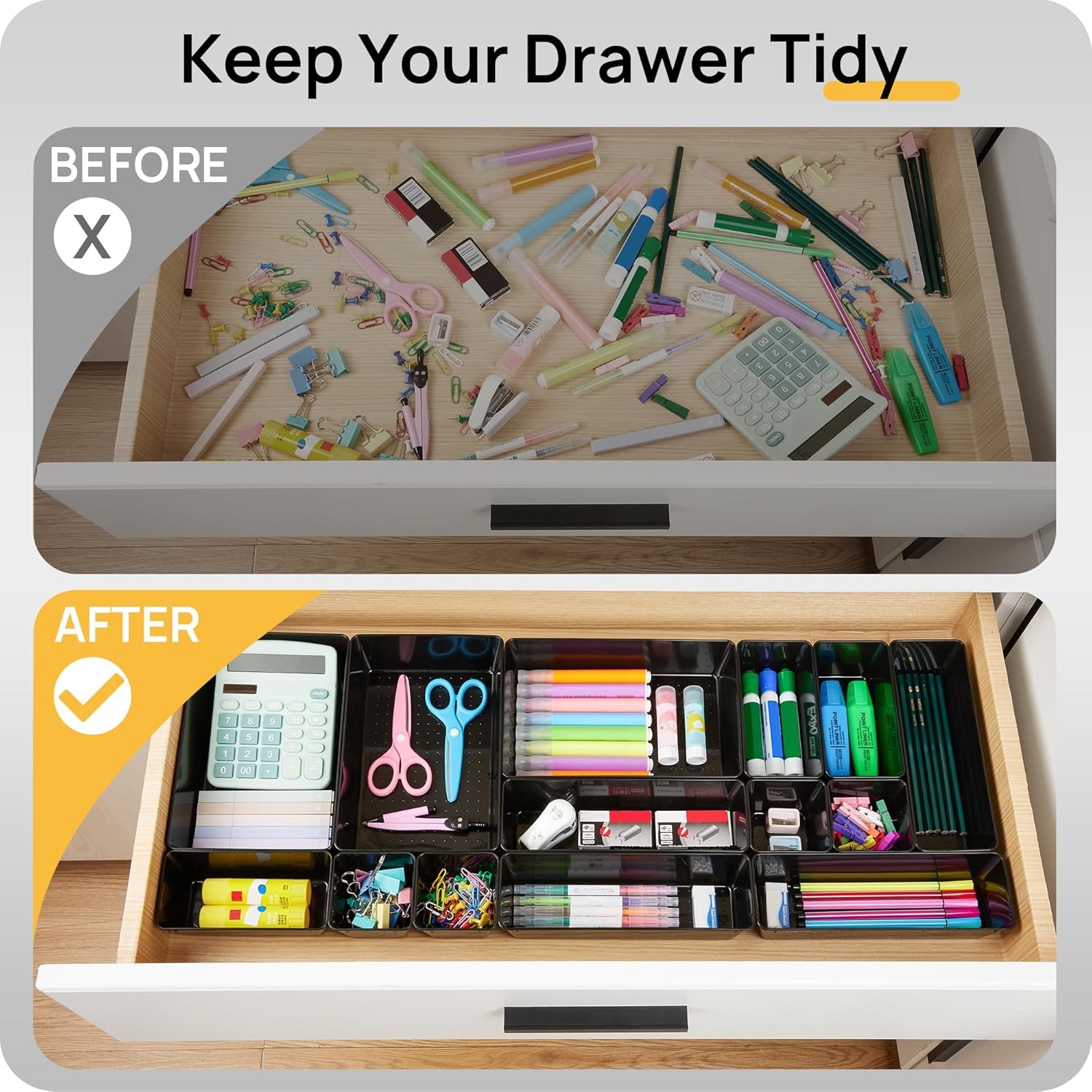 25 PCS Office Desk Drawer Organizers Set 4-Size Versatile Plastic Drawer