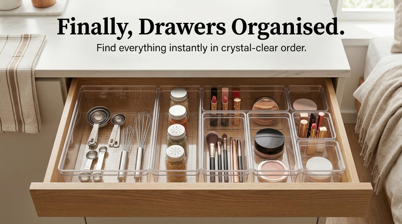 Sodynee Clear Plastic Drawer Organizer Storage – 25Pcs 4 Size Desk Bathroom