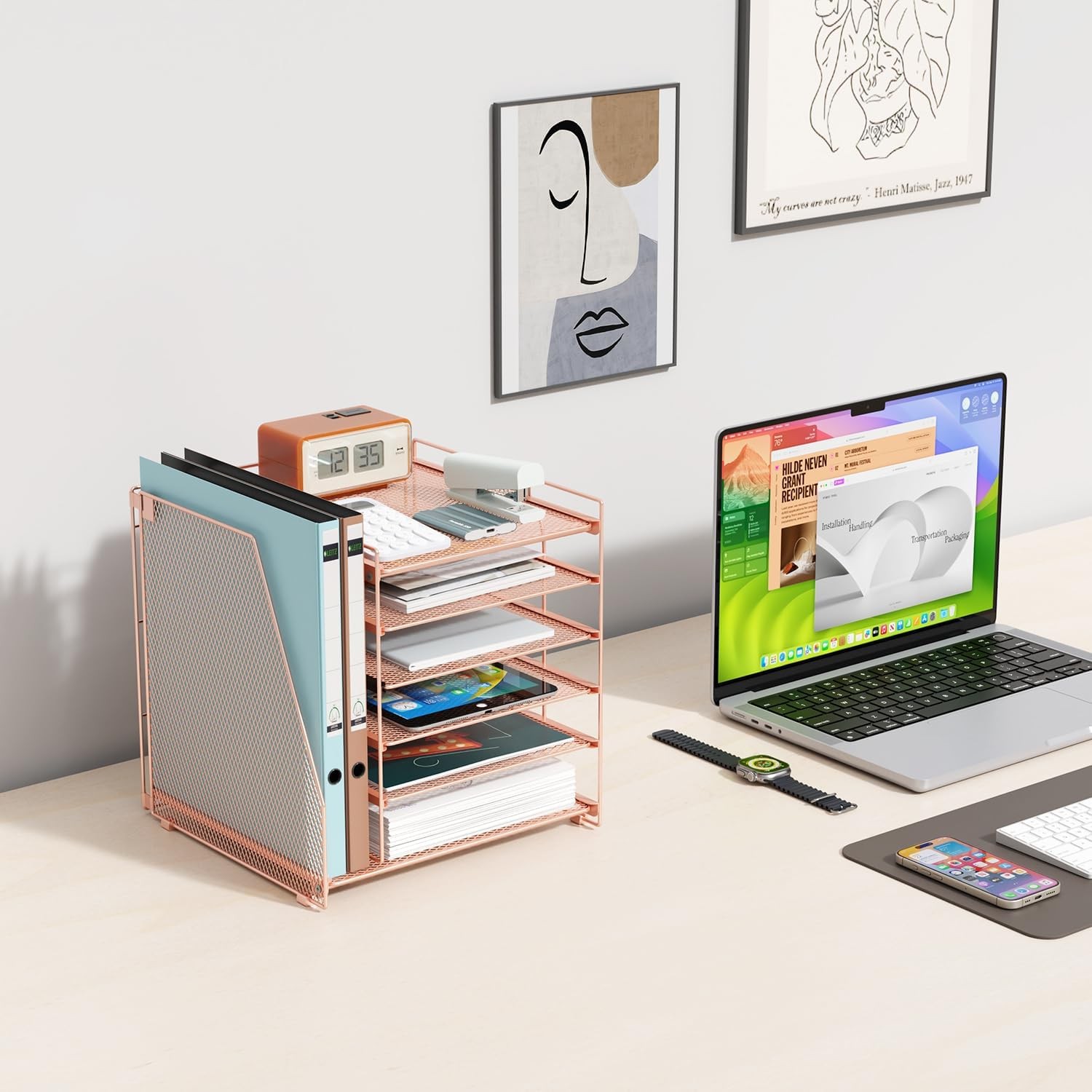 gianotter Desk Organizers and Accessories, 6-Tier Paper Organizer Rose Gold