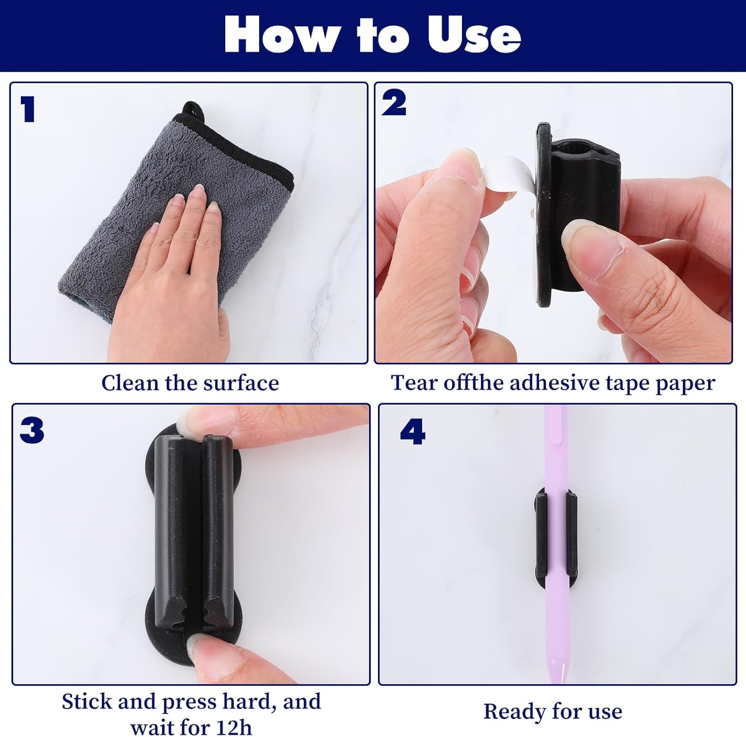6 Pcs Pen Holder for Wall, Adhesive Sticky Silicone Pencil Holder for Upgraded D