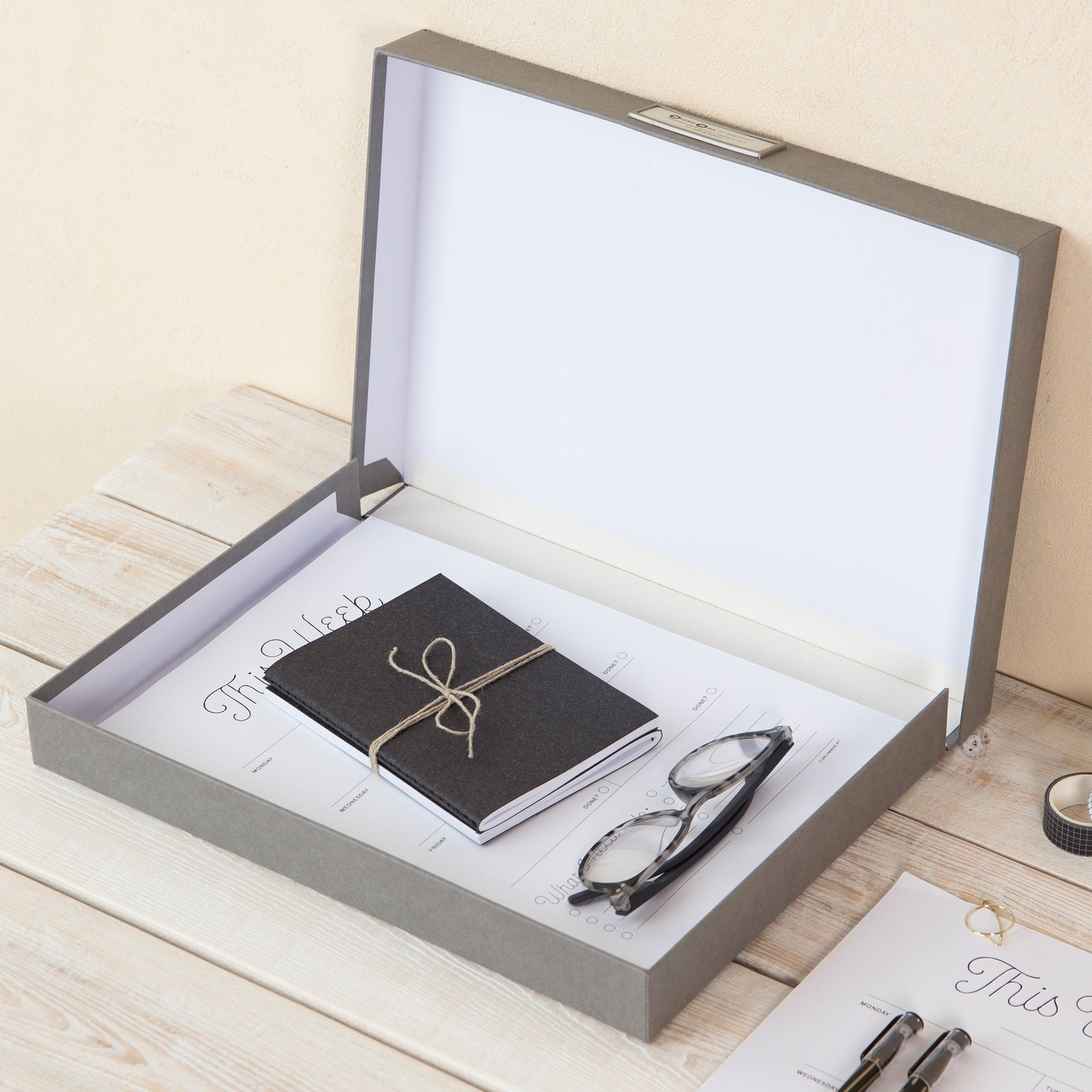 Bigso Sven Fiberboard Classic Hinged Document Box | Dark Grey