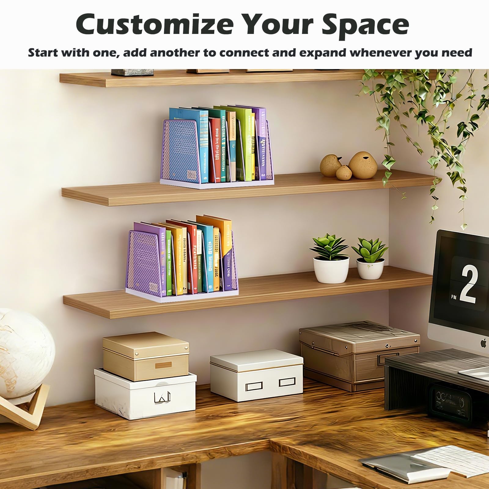 5-Section File Organizer for Desk, Wood Mesh Desktop File Organizer, File Sor…