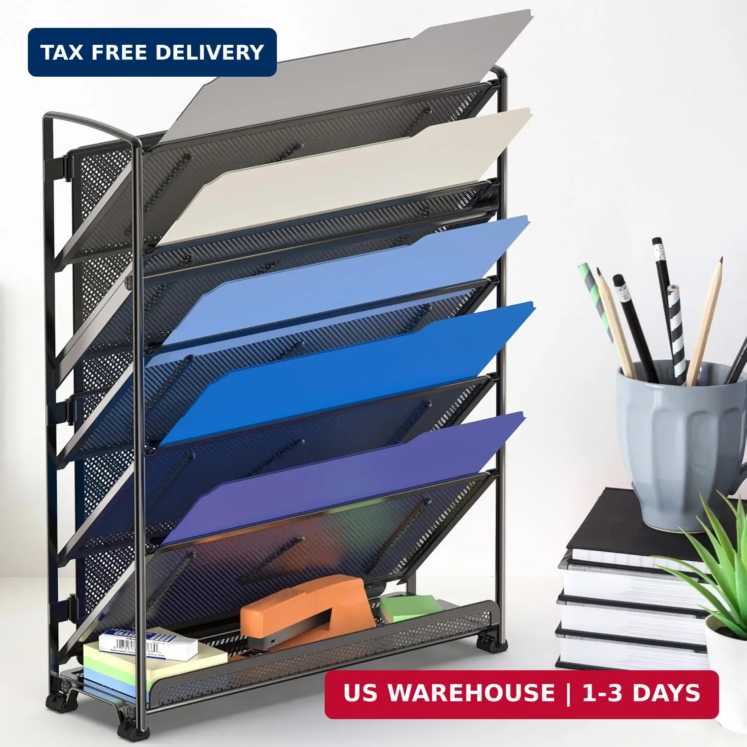 Simple Houseware 6-Tier Wall Mount Document Letter Tray Organizer, Black
