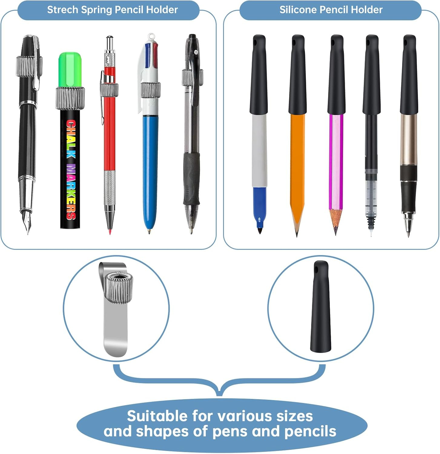 4 Pack 35″ Steel Wire Heavy Duty Retractable Pull Pen Pencil Holder, Flexible Si