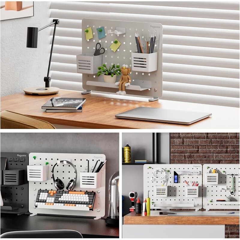 Clamp-on Desk Pegboard Organizer Magnetic W/ Accessories Office Gaming Storage