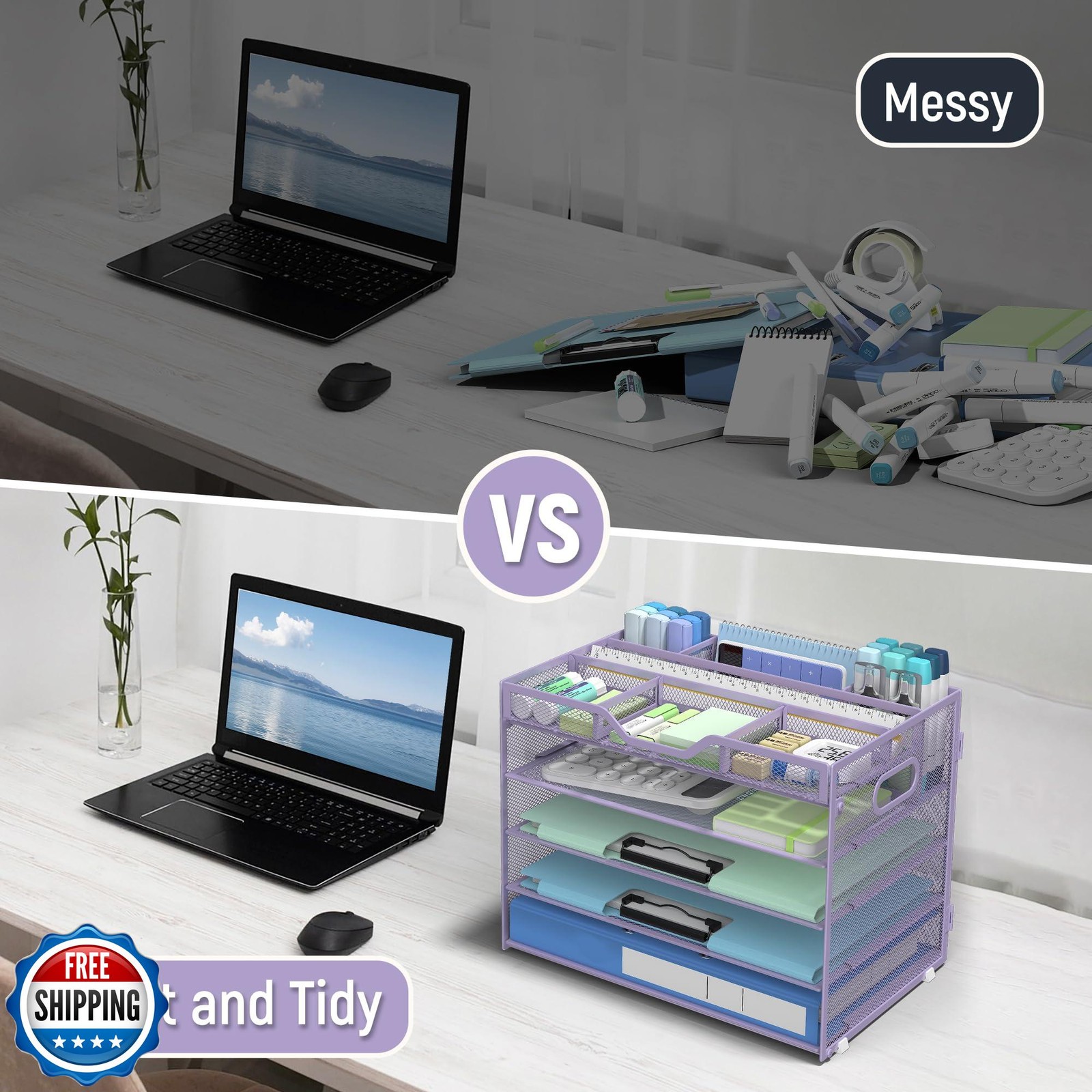 Docnest 5 Tier Mesh Desk Organizer- Letter Tray with Adjustable Compartments,