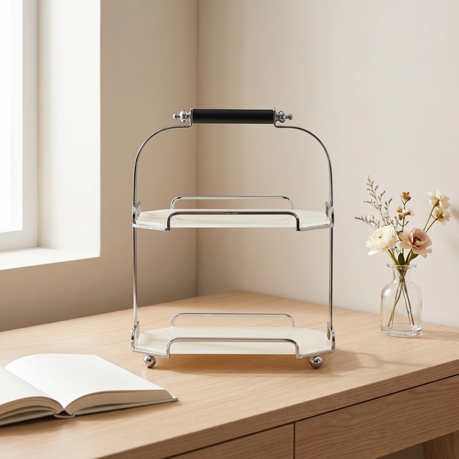 Organizer with Carrying Handle Portable Octagonal Shelf Rack for Dressing Table