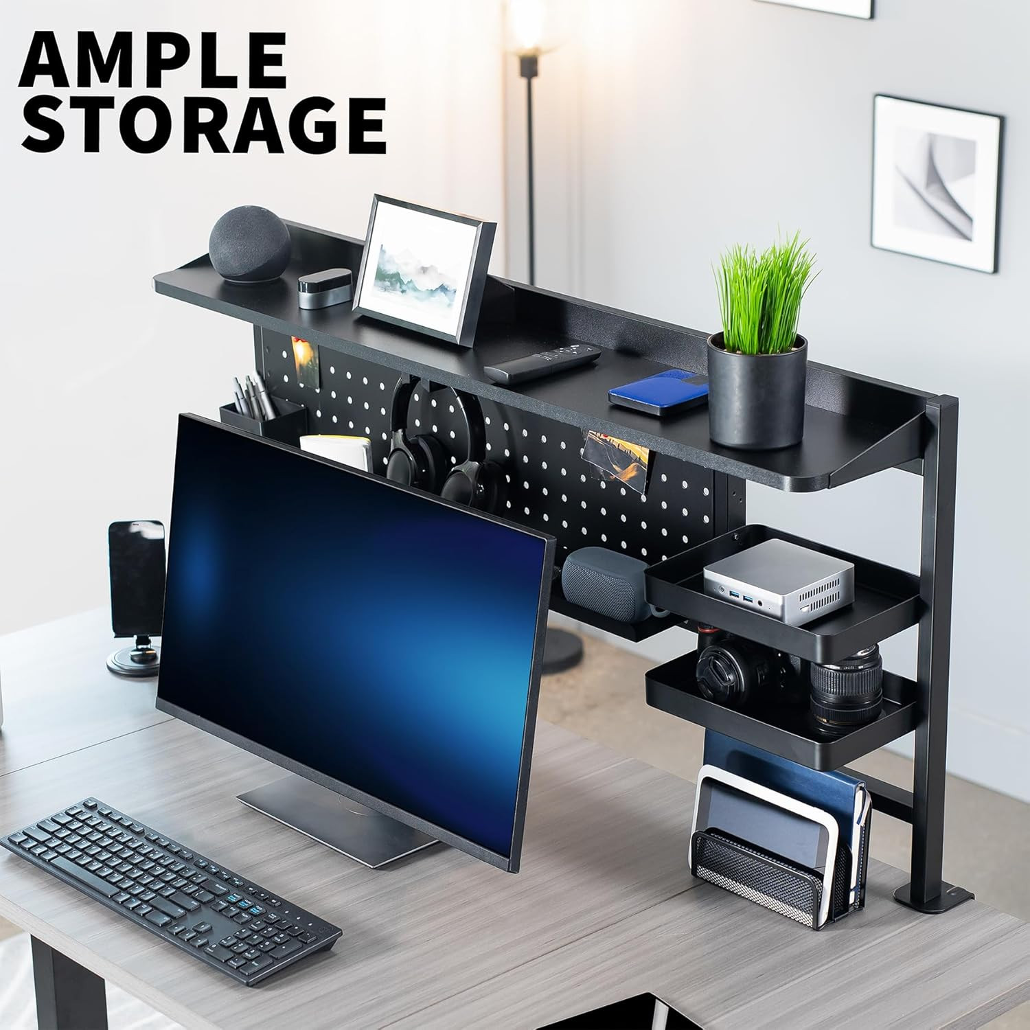 VIVO Steel Clamp-On 46 X 25 Inch Desk Pegboard System with Storage Shelf and Acc
