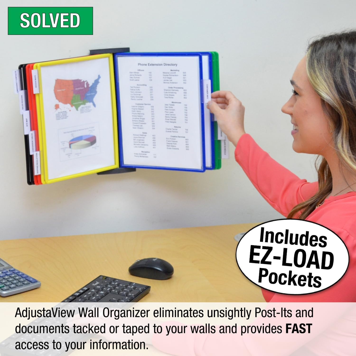 Ultimate Office Adjustaview 10-Pocket Wall Reference Organizer with Easy-Load Po