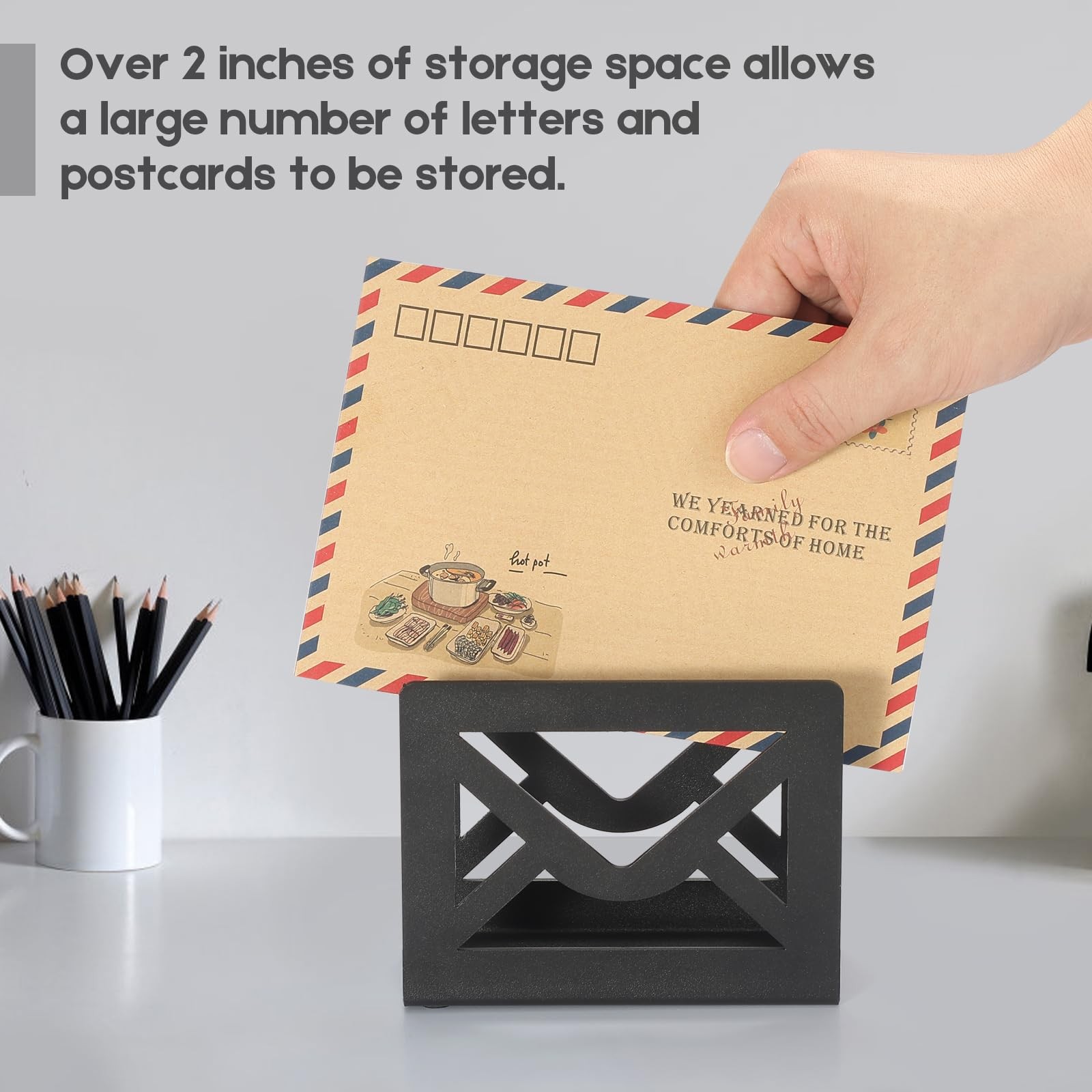 Desktop Metal Mail Holder Modern Black Letter Organizer Desk Cutout Design
