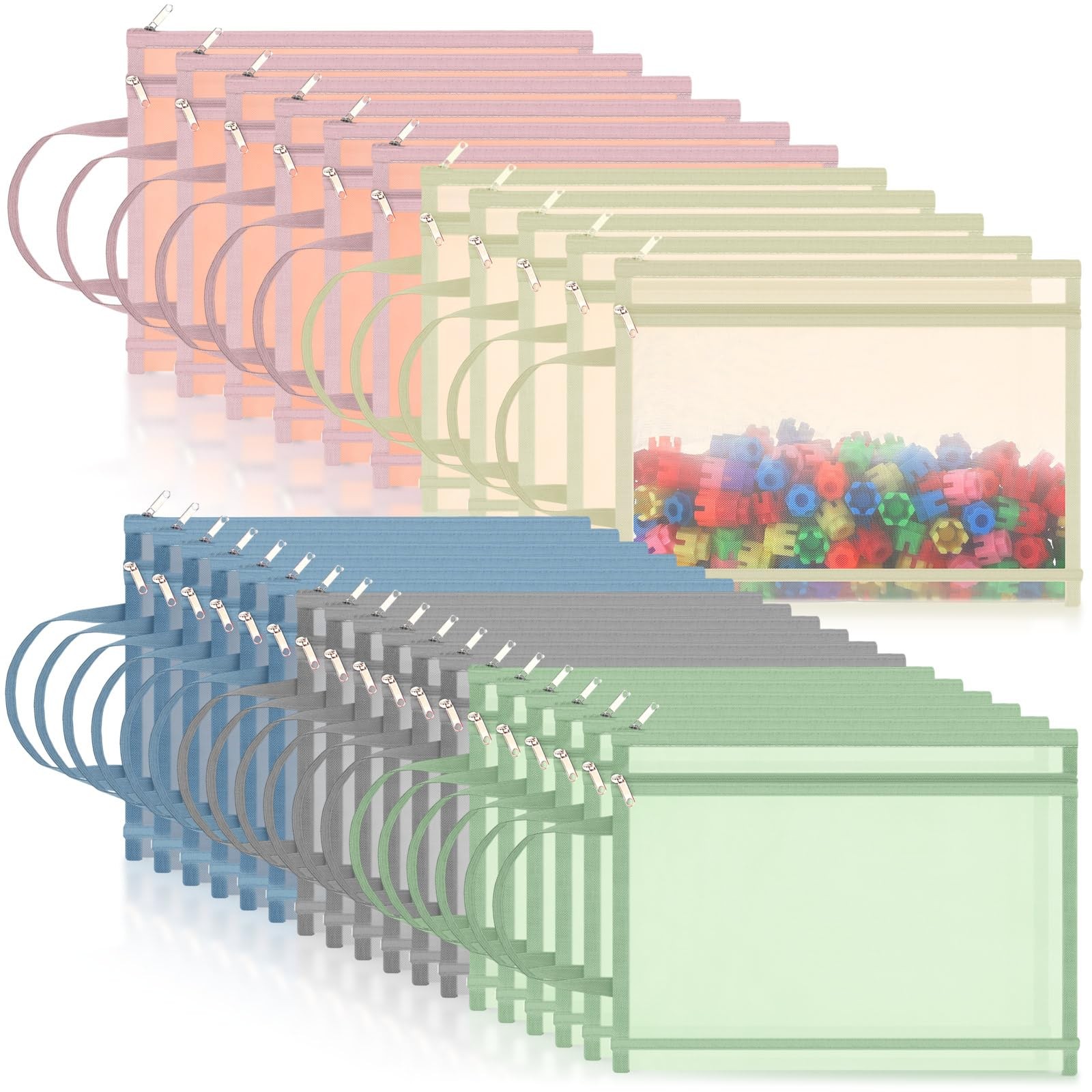 30 Pack Color Mesh Zipper Pouch Bags A4 Nylon Organizing Bags Breathable See …