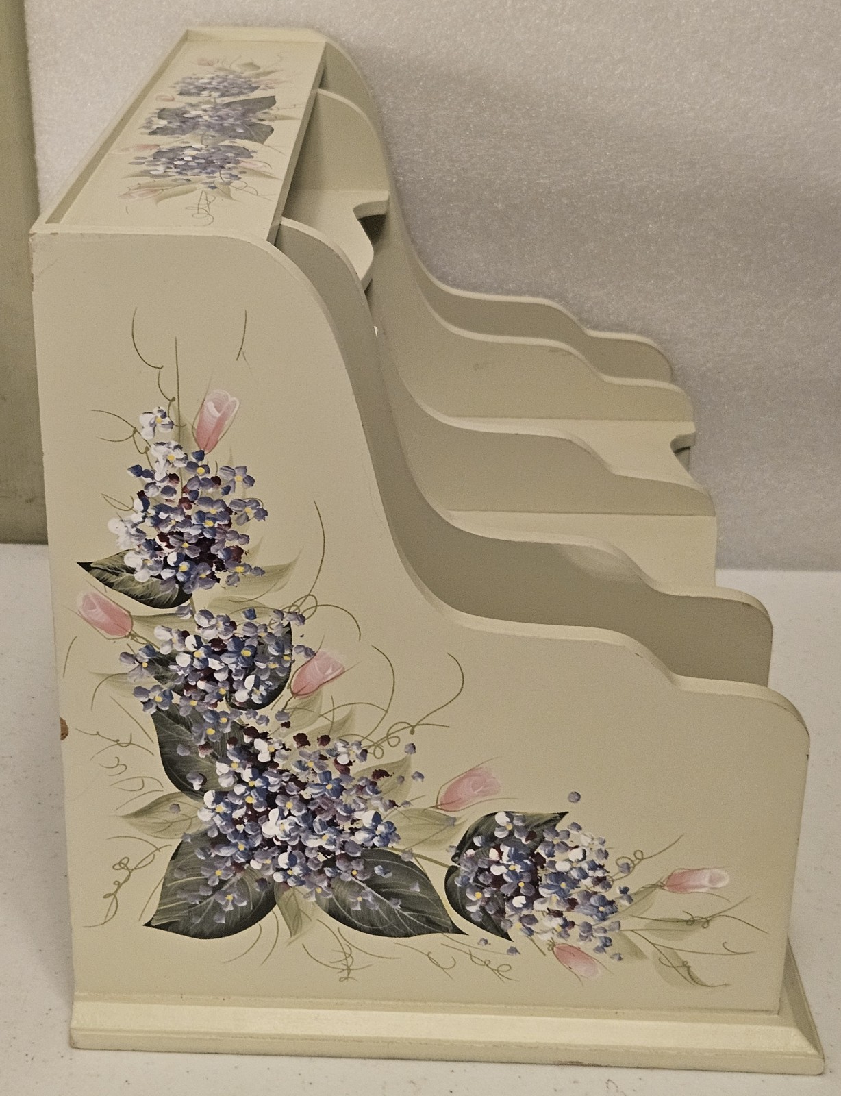 WOODEN TABLE DESKTOP ORGANIZER 2 DRAWER HAND PAINTED FLORAL ACCENTS 14X11X9.5