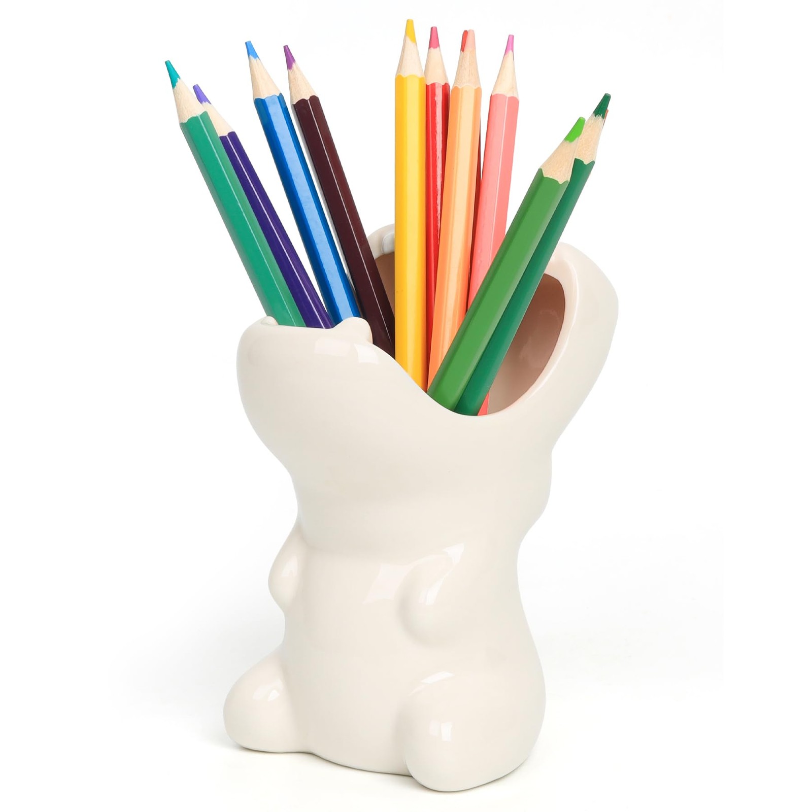ComSaf Cute Hippo Shaped Pen Pencil Holder, White Ceramic Succulent Planter P…