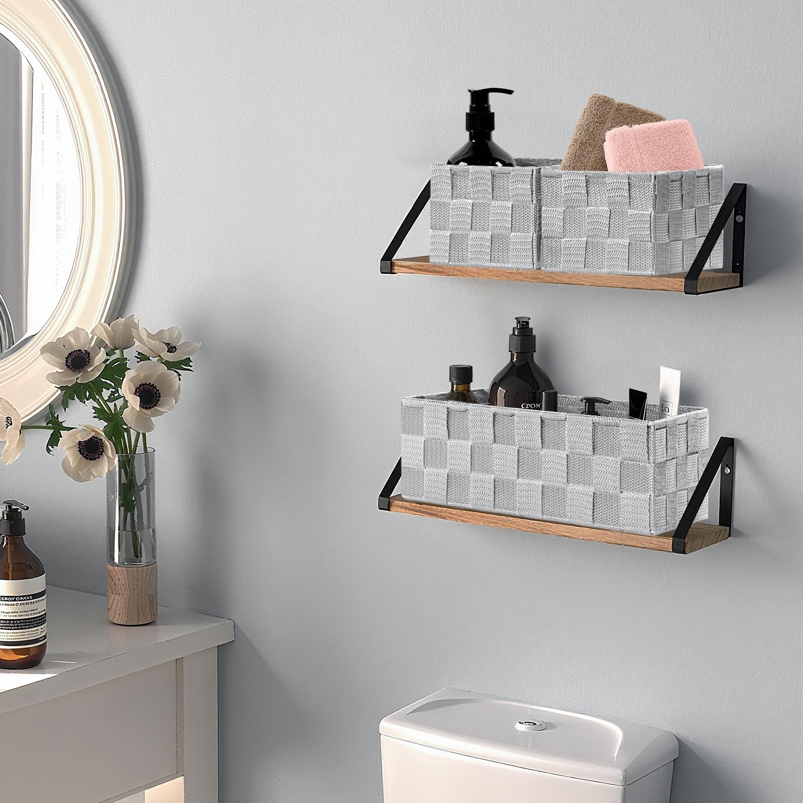 Small Baskets for Organizing(7 Set) Woven Storage for Shelves, Bathroom, Deco…