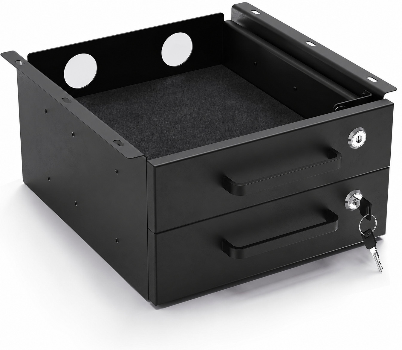 Under Desk Drawer Slide-Out Lockable Metal Storage Double Black (Non-Bracketed)