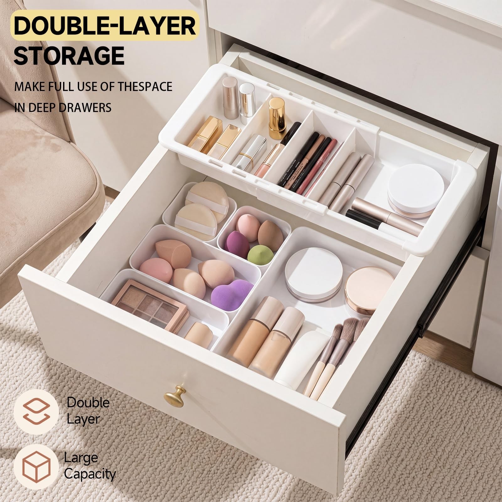 27 Pcs Deep Drawer Organizer Bulk, 2 Expandable Hanging Trays with Plastic Dr…