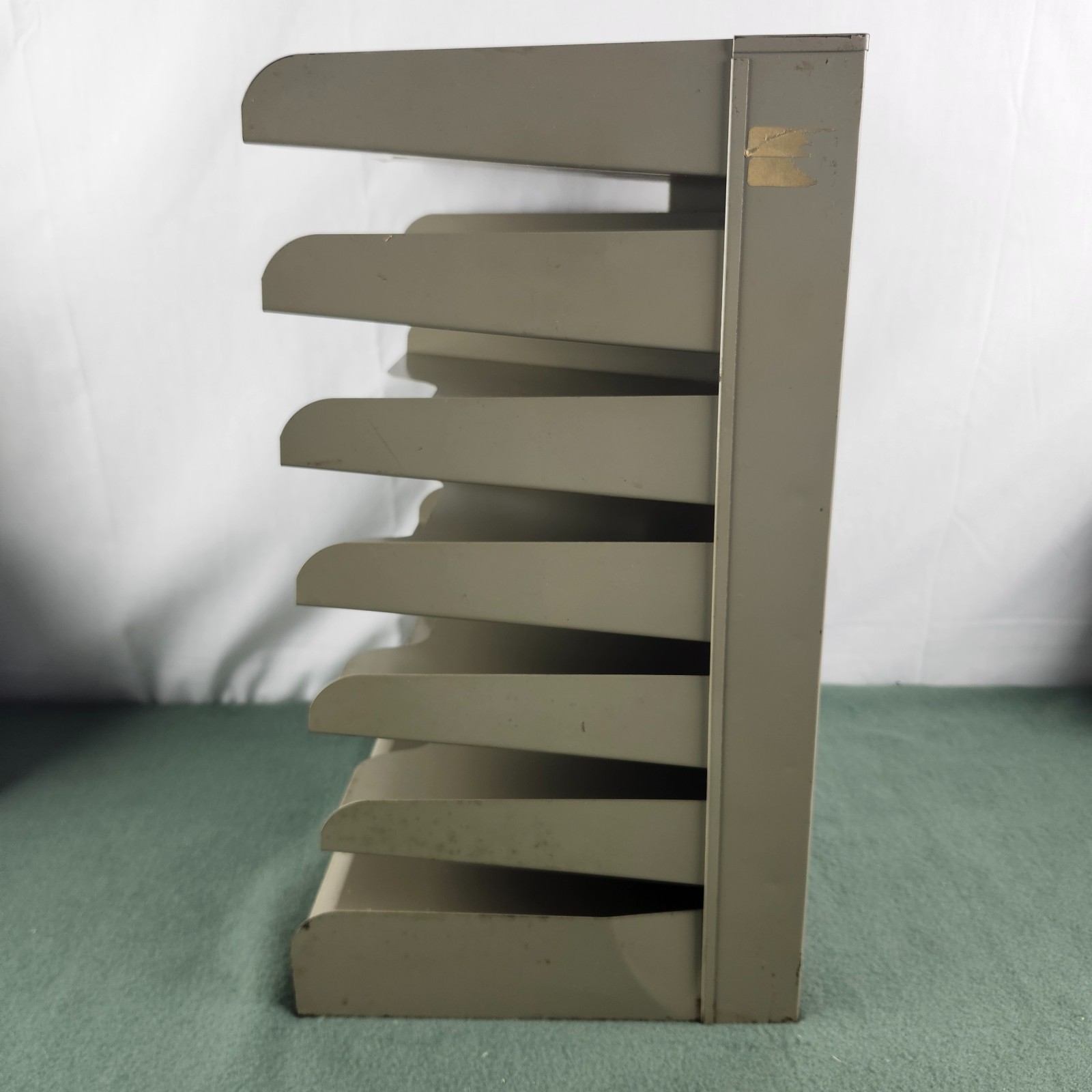 Vintage Pressed Steel Paper Tray 7-Tiered Shelved Office Organizer