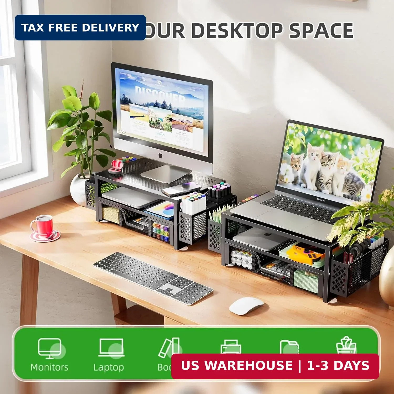 Simple Trending Desk Organizer and Accessories, 2 Tier Computer Metal Monitor St