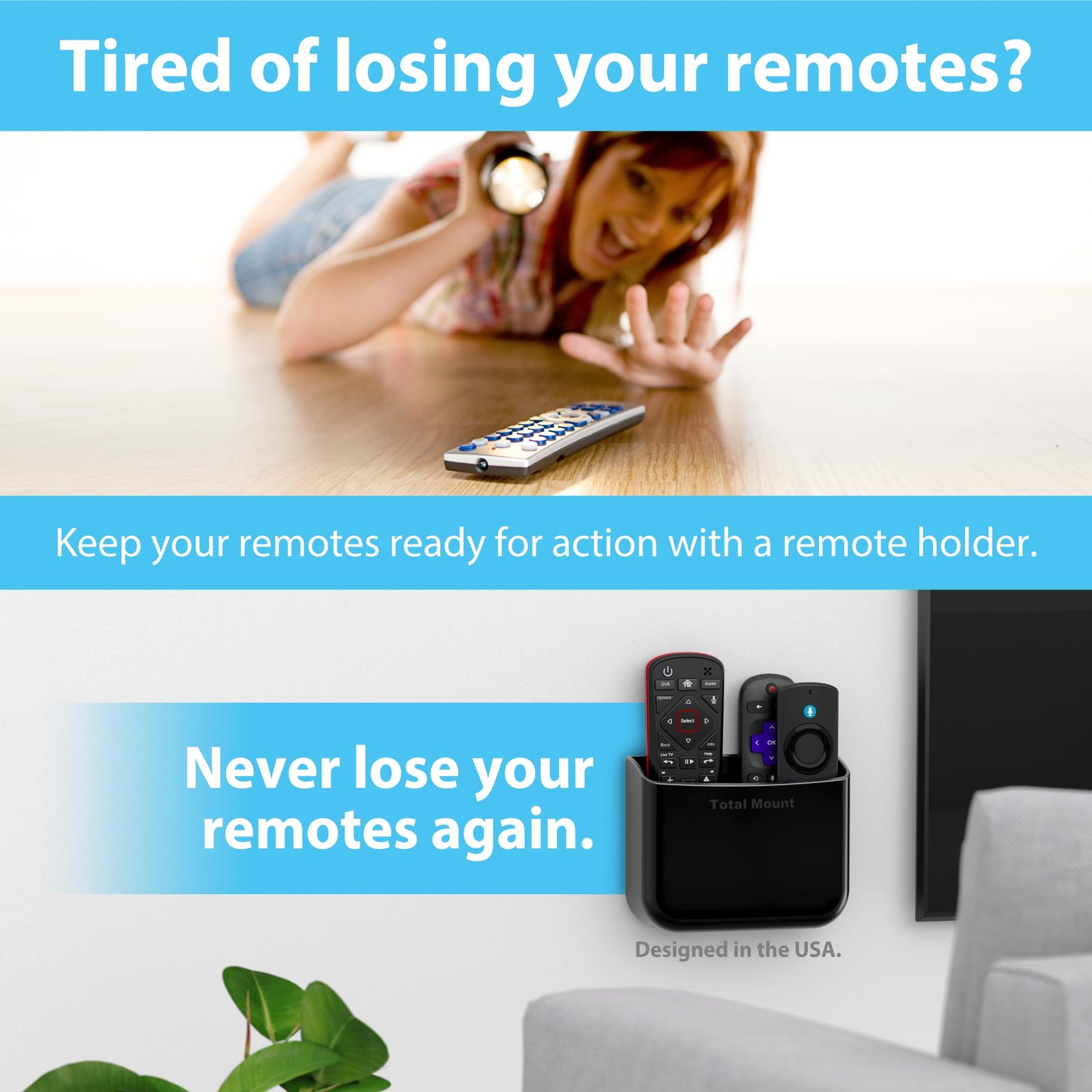 1 PCS Black HoleFree Adhesive Remote Control Wall Mount Holder Organizer Rack
