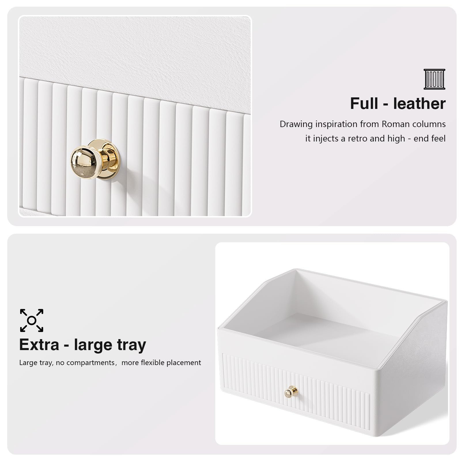 LADSTAG Office Desk Accessories,Beige White Vegan Leather 2 layers,