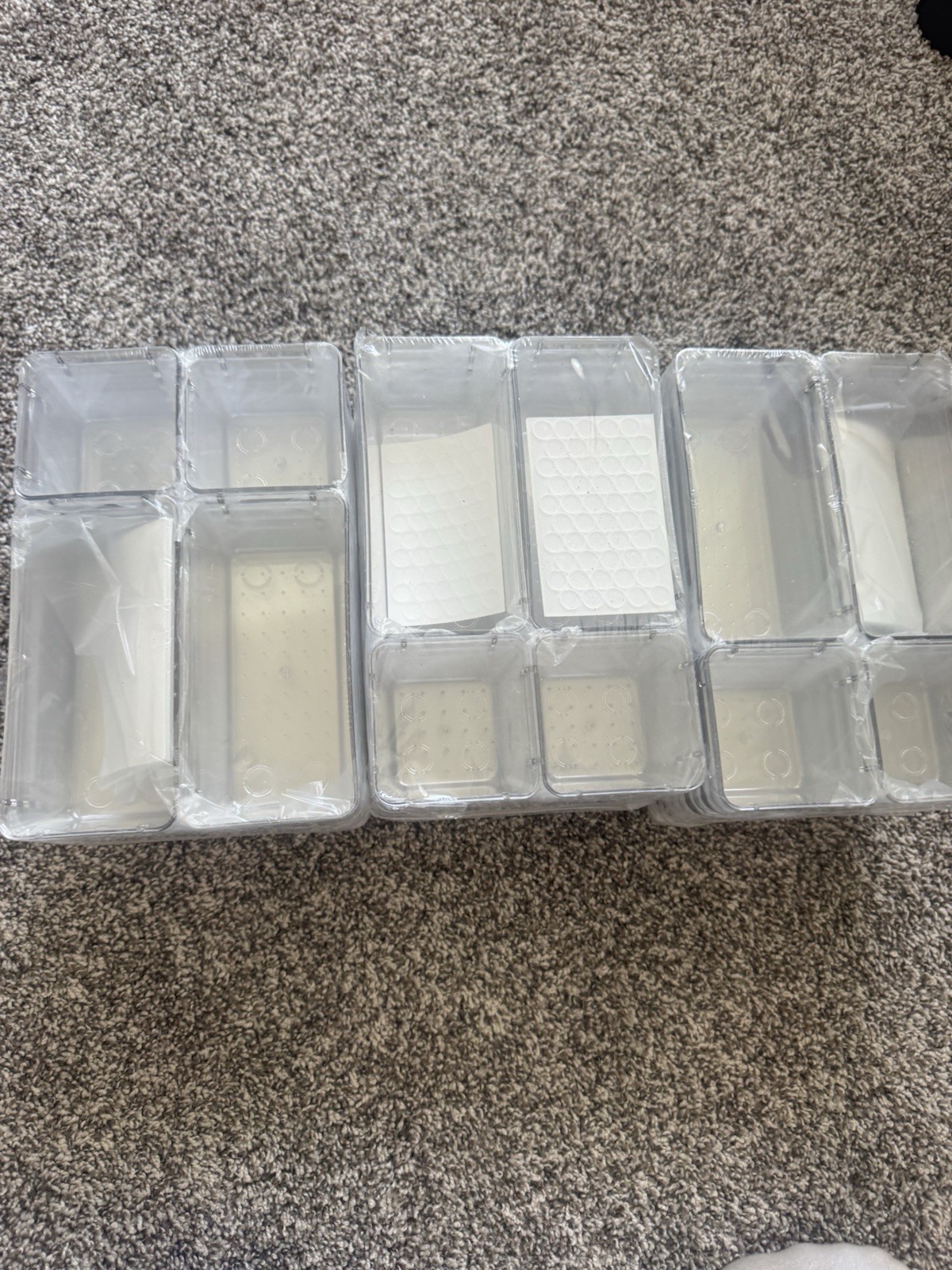 3 pack of 25-Pack Clear Plastic Drawer Organizer Trays, 4 Sizes, Non-Slip