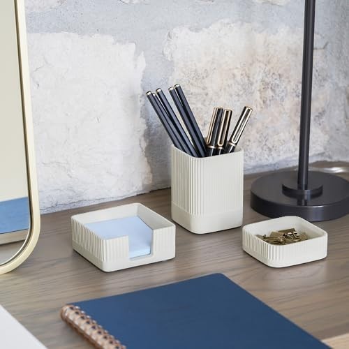 Desk Organizer Set of 3 Concrete Pen Holder Paperclip Sticky Notes Office Gray