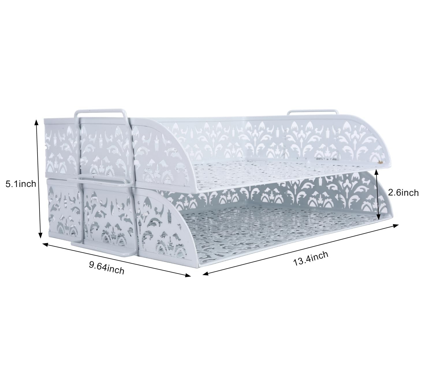 White 2-Tier Metal Desktop File Organizer | Stackable Letter Tray Paper Holder