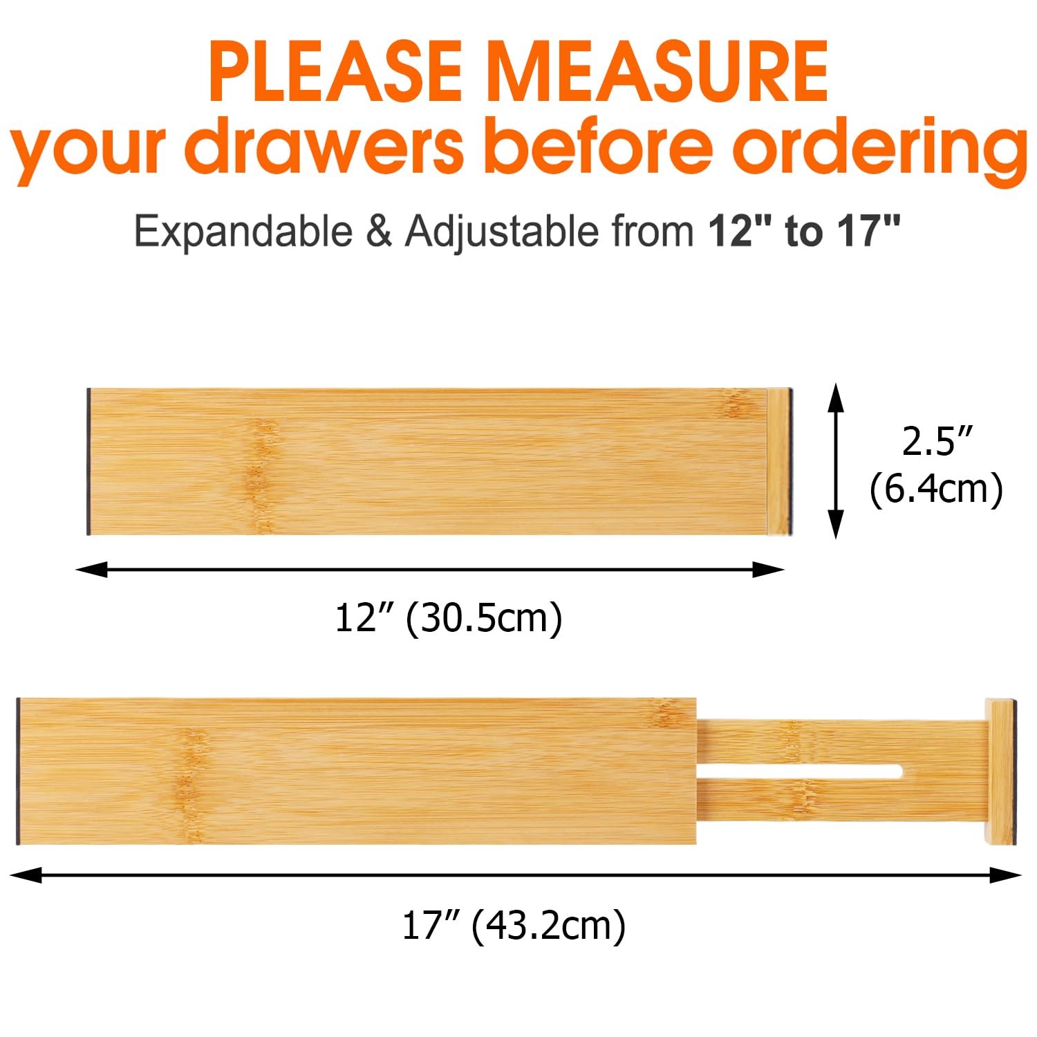 Ryqtop Bamboo Drawer Dividers Organizers, Kitchen 12-17 IN,