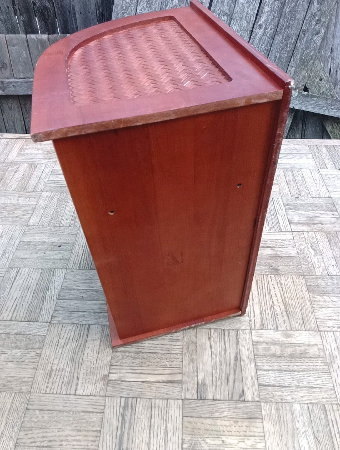 Vintage REAL Wood Leatherette Rattan Desktop Document & Mail Organizer RARE VNC