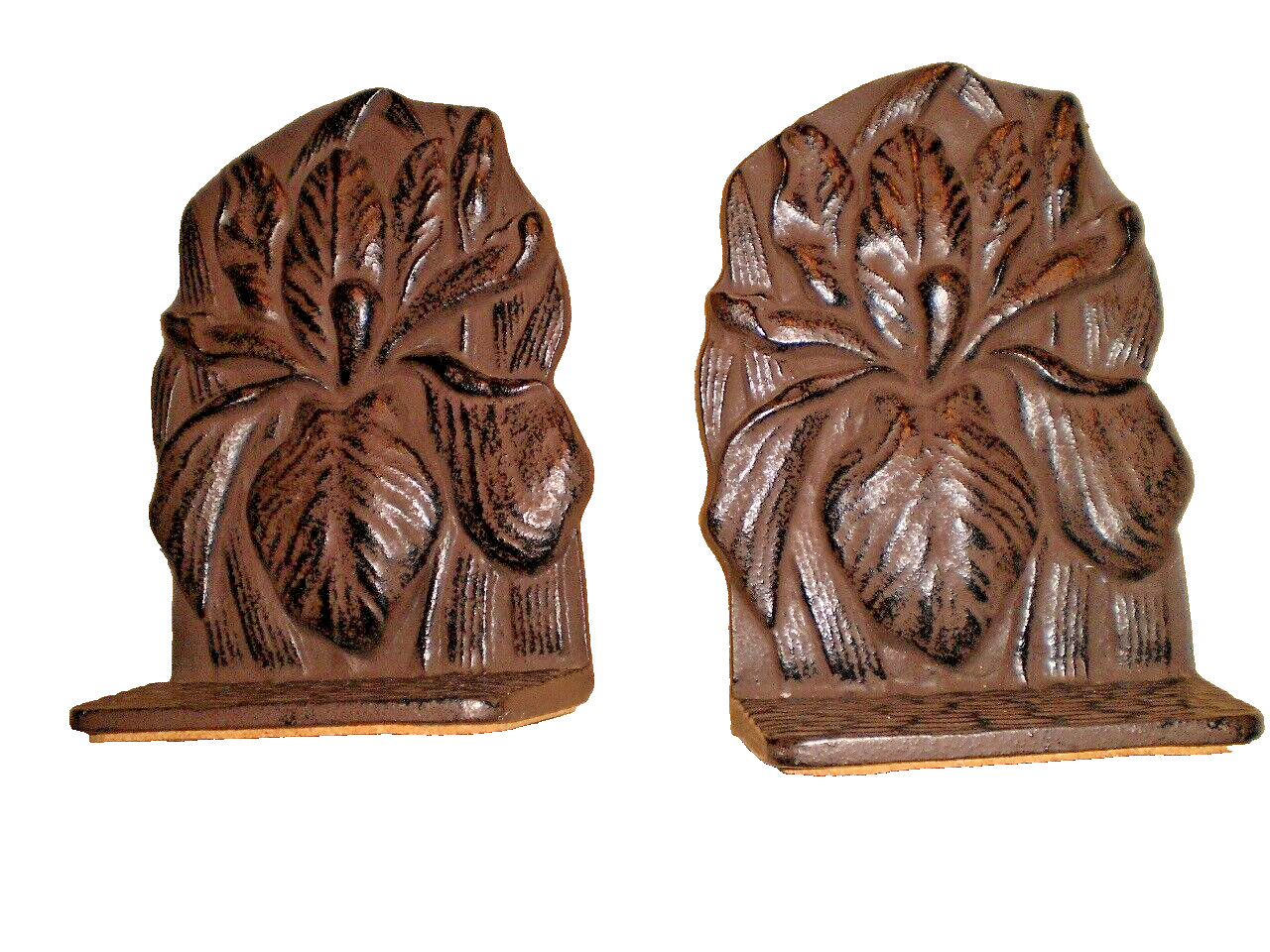 Art Nouveau Style Japanese Cast Iron Iris Flower Bookends